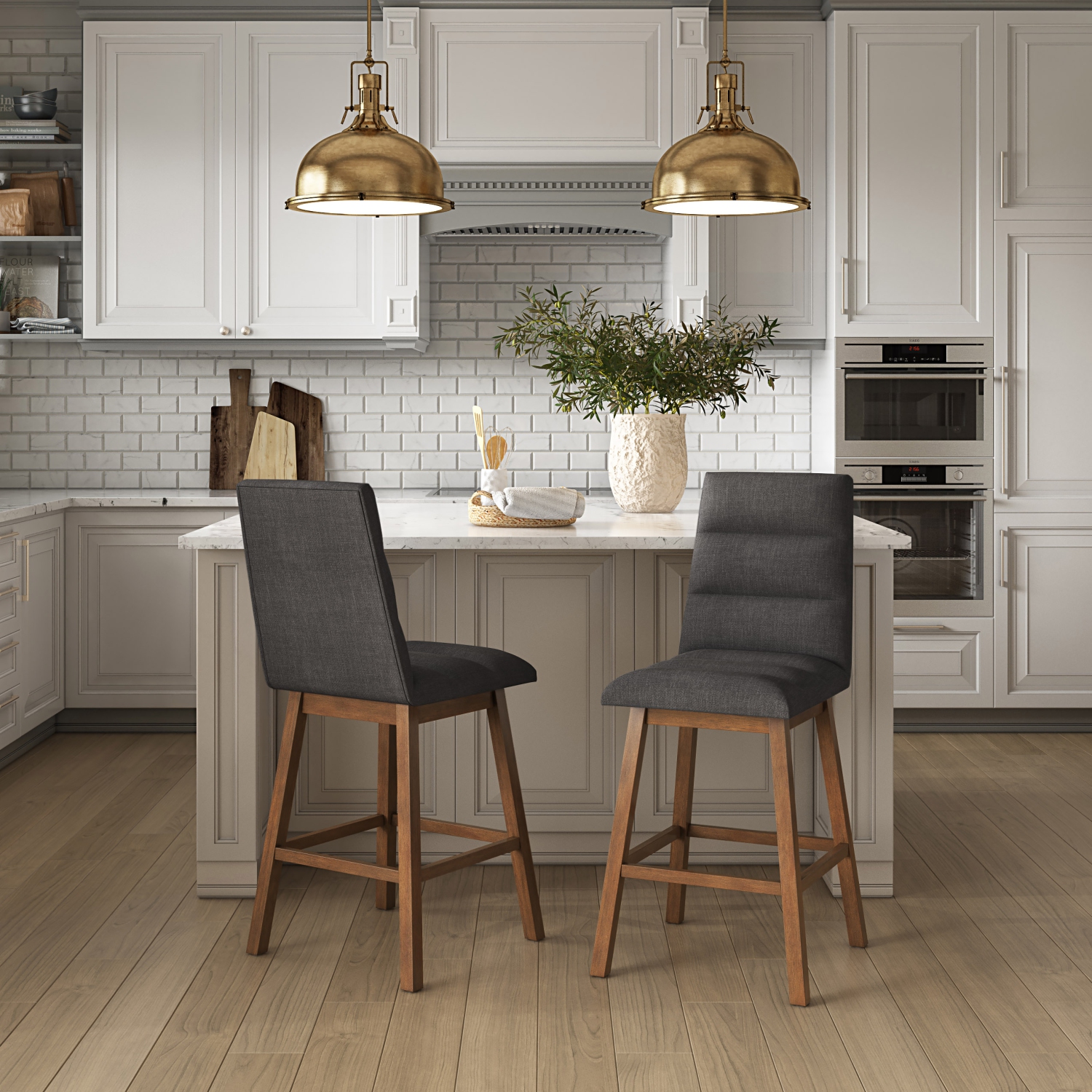 CorLiving DBT-302-B Boston Counter Height Channel Tufted Fabric Barstool, Dark Grey, Set of 2