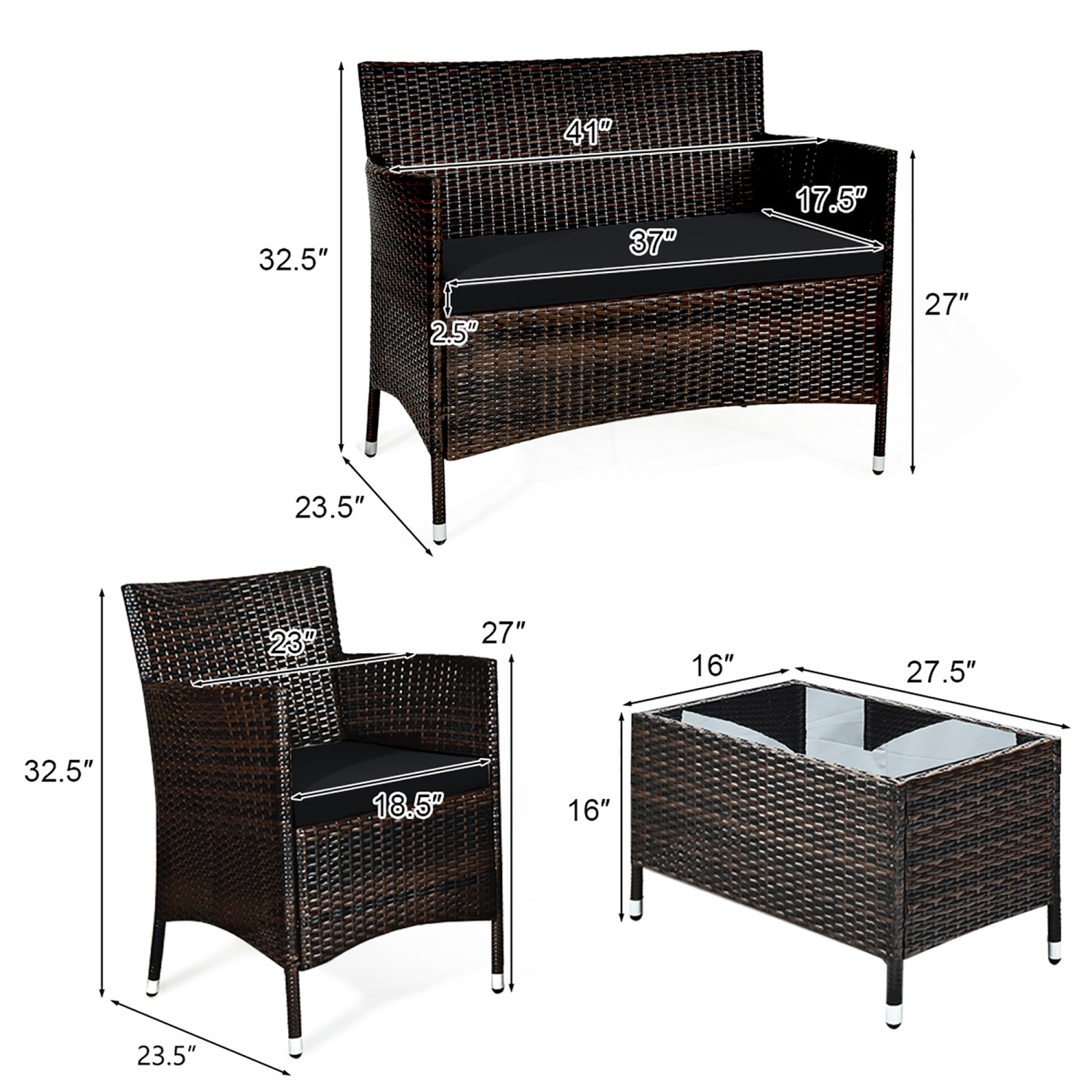 Gymax 8PCS Patio Rattan Conversation Furniture Set Outdoor w/ Black Cushion