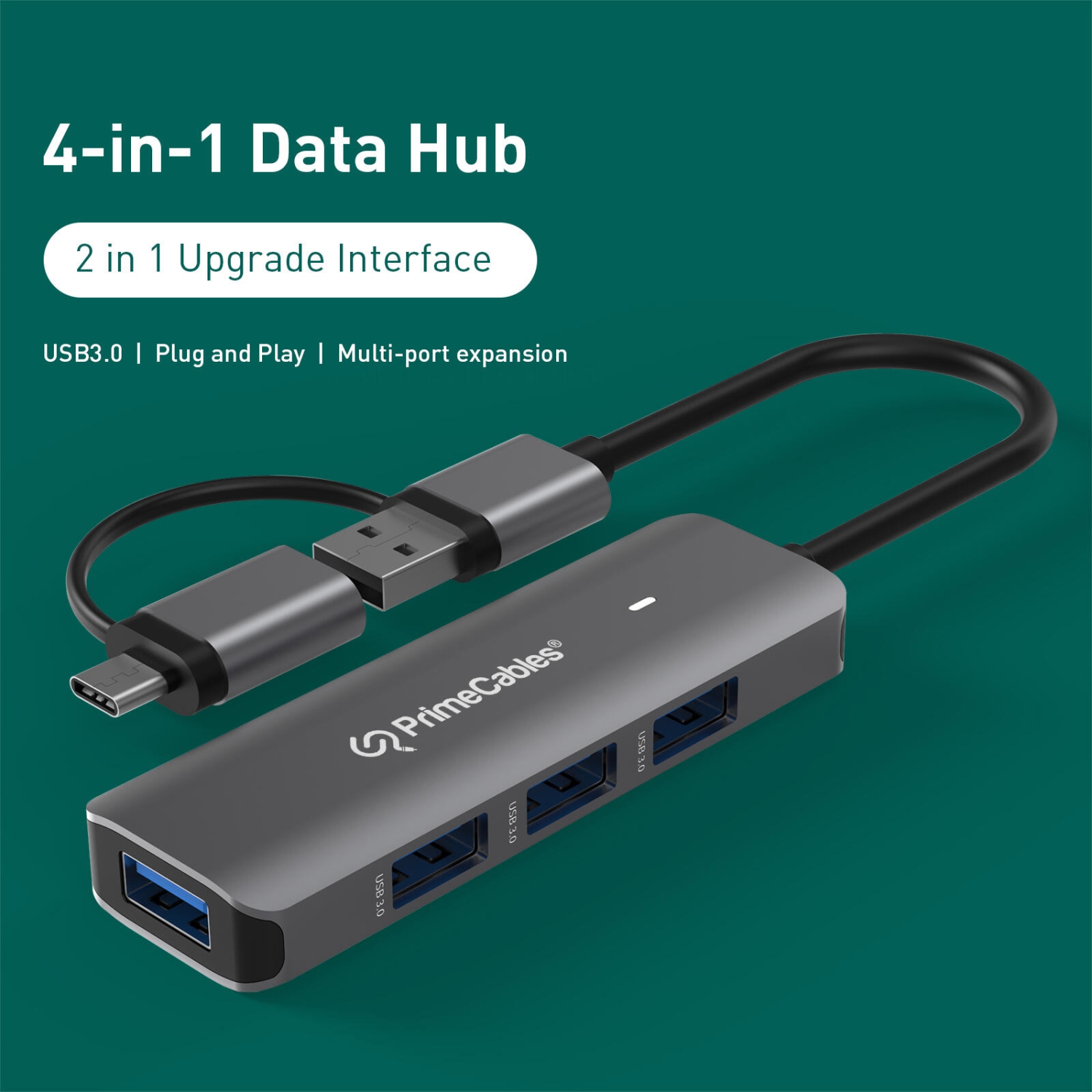2-in-1 USB-C/USB-A to USB Adapter 4-Port USB 3.0 High Speed Portable Hub USB Hubs - PrimeCables