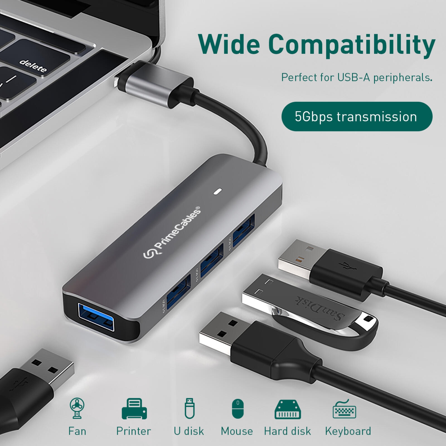 2-in-1 USB-C/USB-A to USB Adapter 4-Port USB 3.0 High Speed Portable Hub USB Hubs - PrimeCables