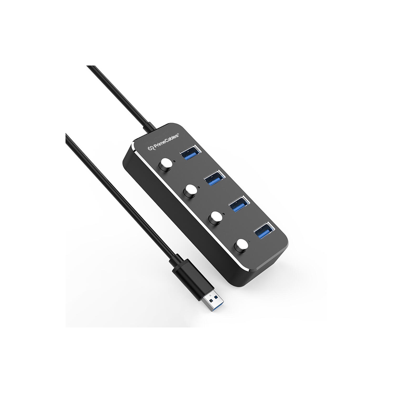 Concentrateur USB 3.0, adaptateur 4 ports USB 3.0 Type A avec interrupteurs d'alimentation LED individuels, 4 pieds - PrimeCables