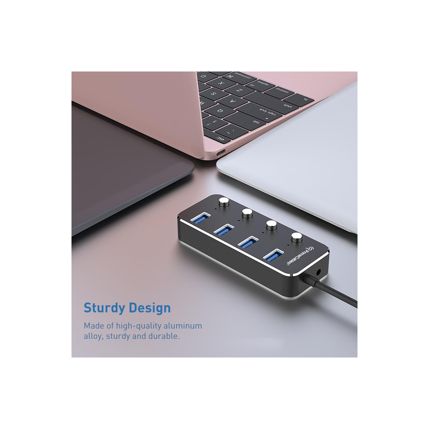 Concentrateur USB 3.0, adaptateur 4 ports USB 3.0 Type A avec interrupteurs d'alimentation LED individuels, 4 pieds - PrimeCables