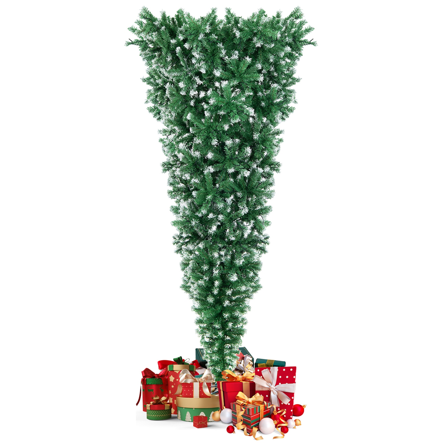 Costway 7.5FT Pre-Lit Snowy Upside Down Christmas Tree 1100 Tips w/ 400 Lights & 8 Modes