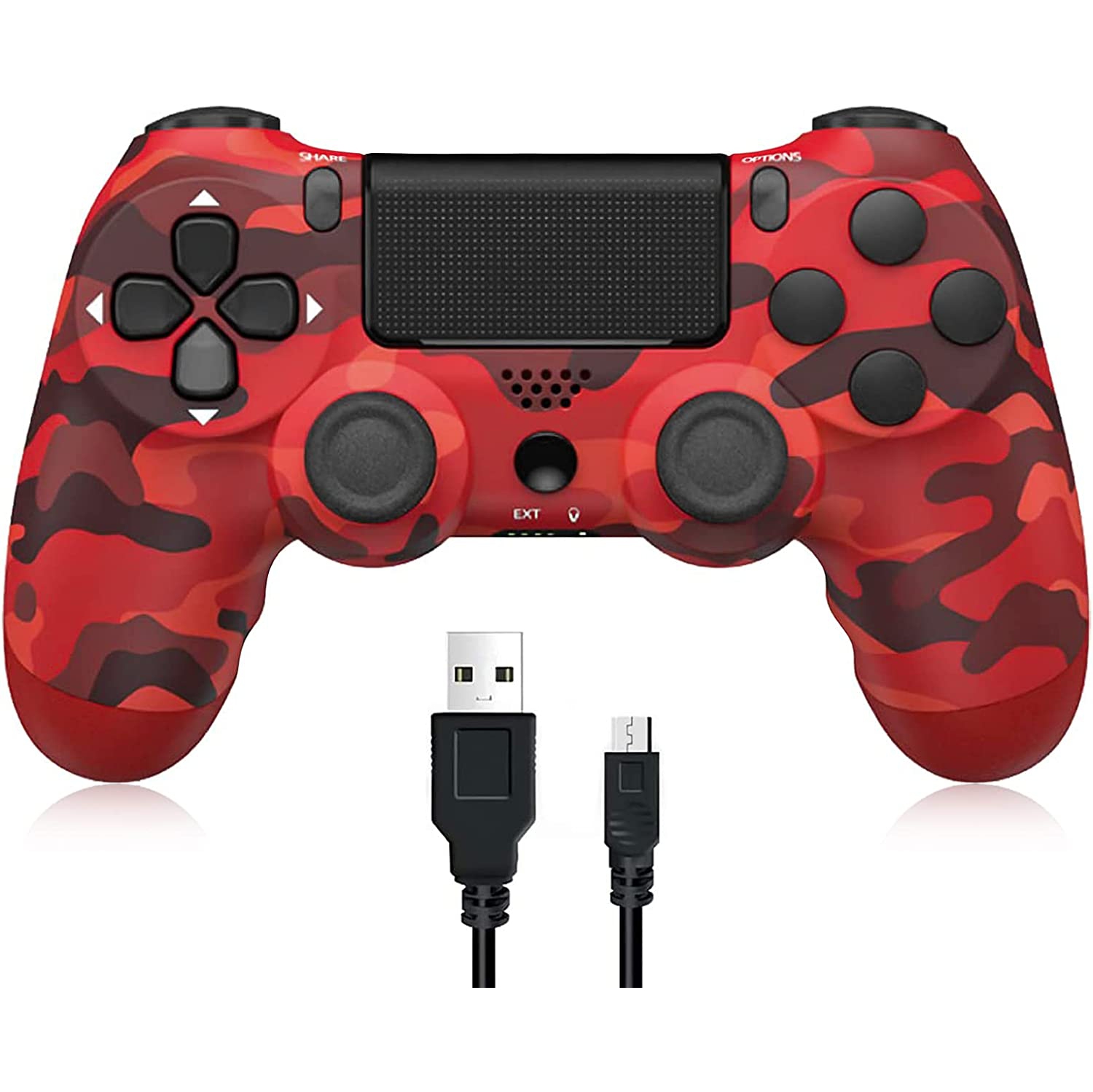 [2022 Upgraded Joystick] Wireless Controller for PS4 Playstation 4/PS4 Pro/Slim Console with Touch Panel and Double Shock (Camo Red)
