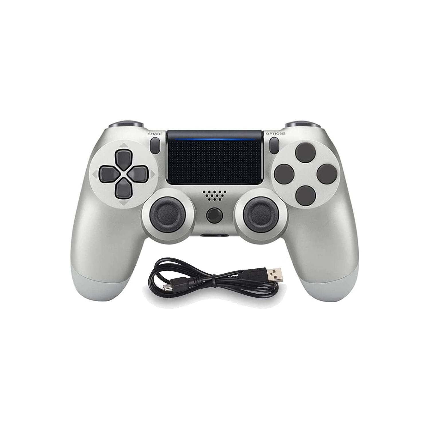 Wireless Controller Compatible for PS4 Playstation 4 / Slim/Pro Console, Double Vibration, 6-Axis Gyro Sensor, Speaker, Built-in Audio Jack with Charging Cable (Silver)