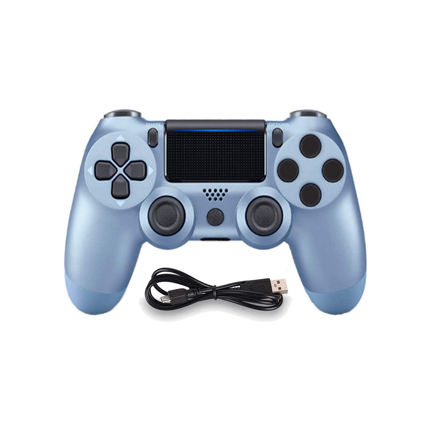 Wireless Controller Compatible for PS4 Playstation 4 / Slim/Pro Console, Double Vibration, 6-Axis Gyro Sensor, Speaker, Built-in Audio Jack with Charging Cable (Titanium Blue)