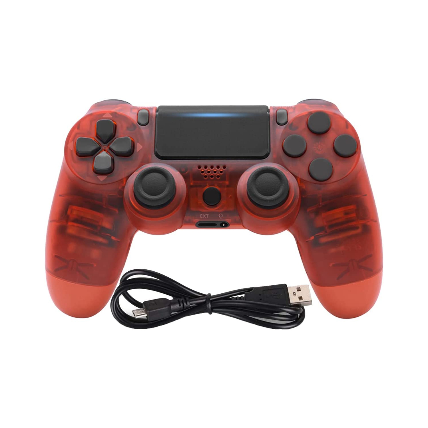 Wireless Controller Compatible for PS4 Playstation 4 / Slim/Pro Console, Double Vibration, 6-Axis Gyro Sensor, Speaker, Built-in Audio Jack with Charging Cable (Transparent red)