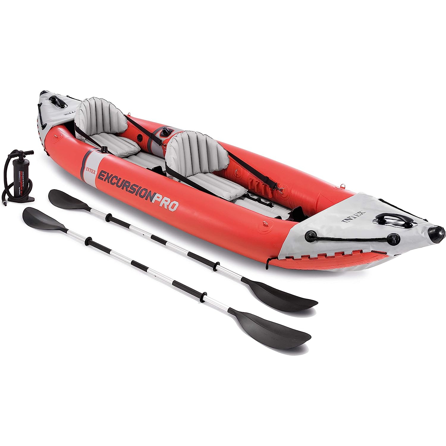Intex Excursion Pro Inflatable Fishing Kayak Set with Aluminum Oars and High Output Air Pump| 2-Person