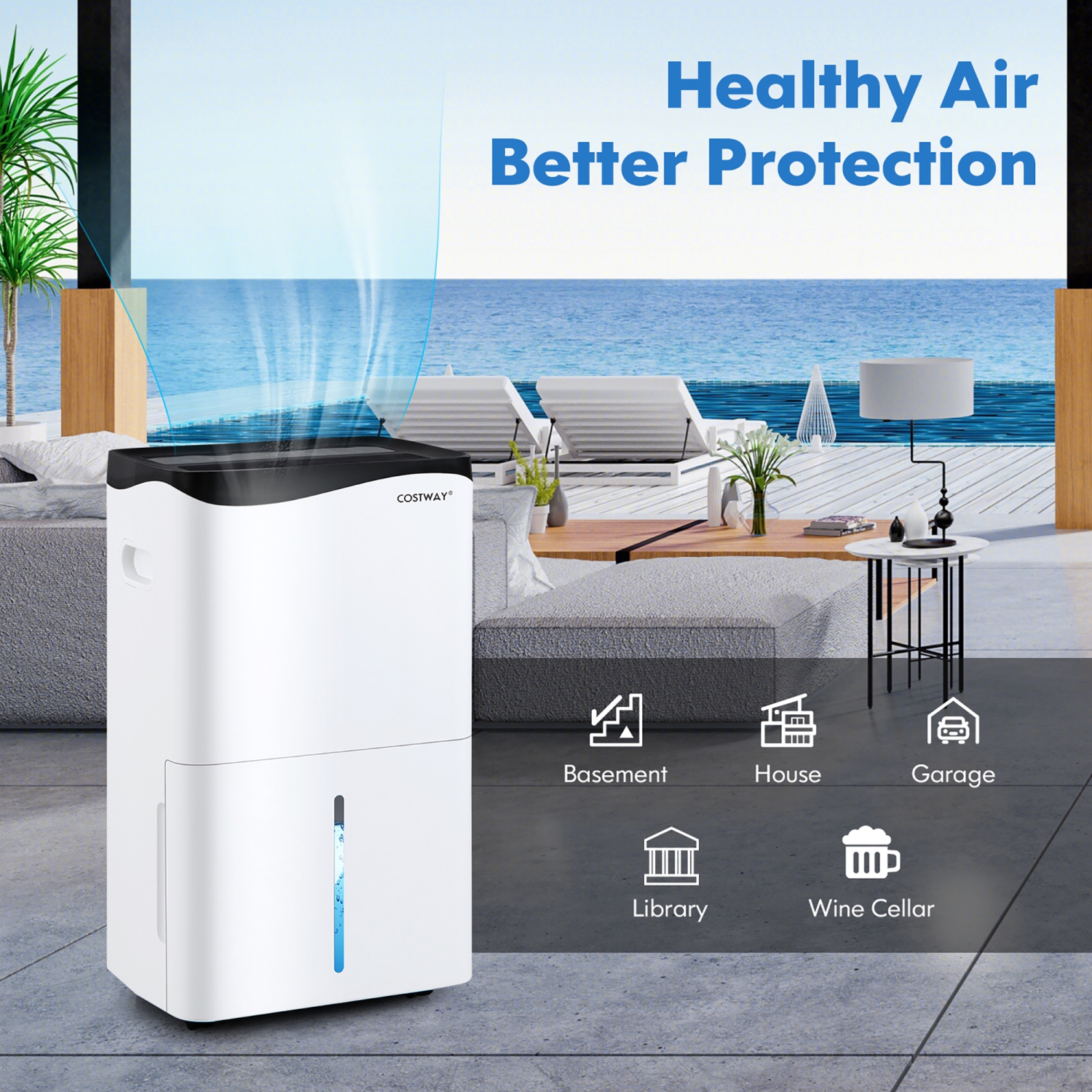 Costway 100-Pint Dehumidifier for Home & Basements w/ Smart App& Alexa Control