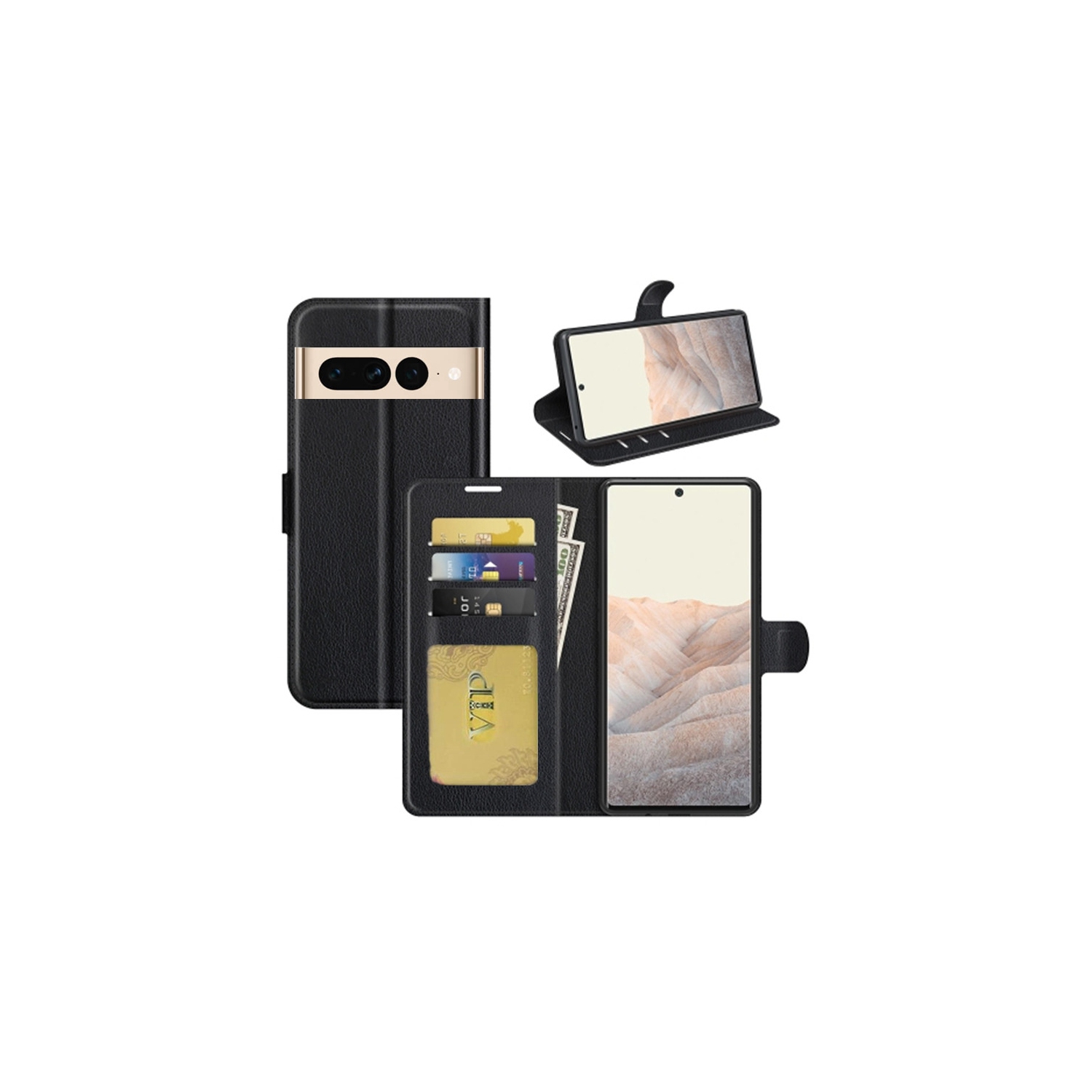 [CS] Google Pixel 7 Pro 2022 Case, Magnetic Leather Folio Wallet Flip Case Cover with Card Slot, Black
