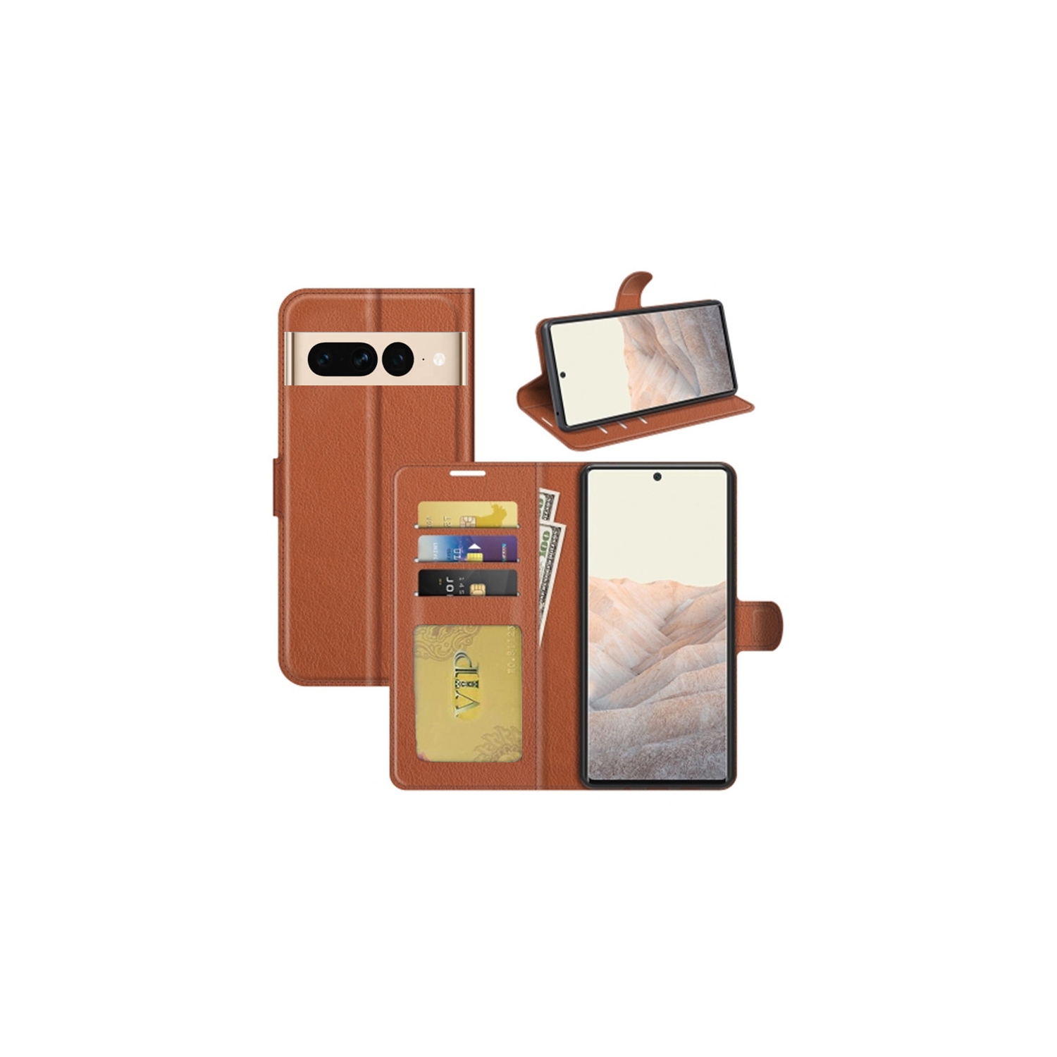 [CS] Google Pixel 7 Pro 2022 Case, Magnetic Leather Folio Wallet Flip Case Cover with Card Slot, Brown
