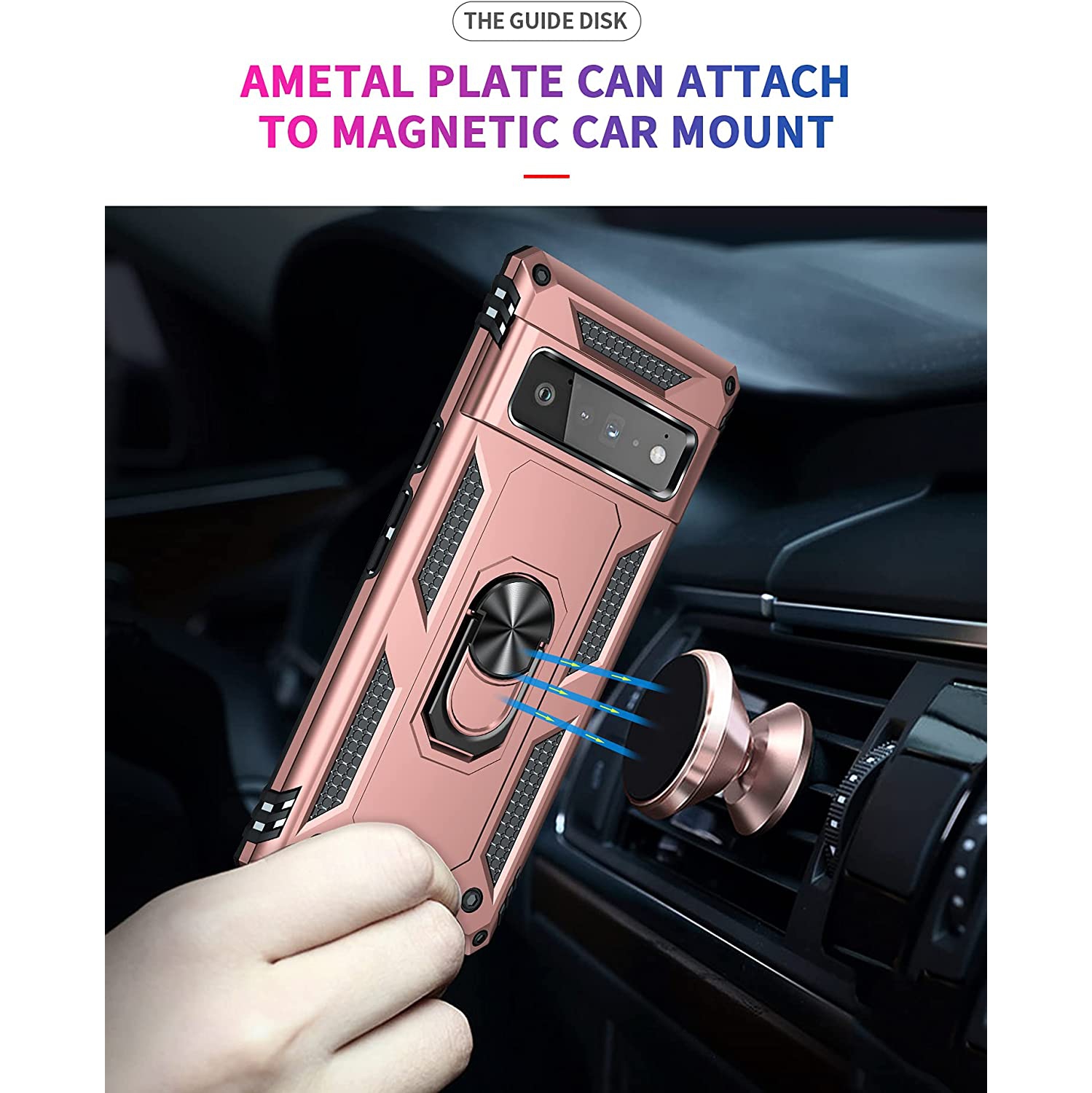 【CSmart】 Anti-Drop Hybrid Magnetic Hard Armor Case with Ring Holder for Google Pixel 7 Pro 2022, Rose Gold