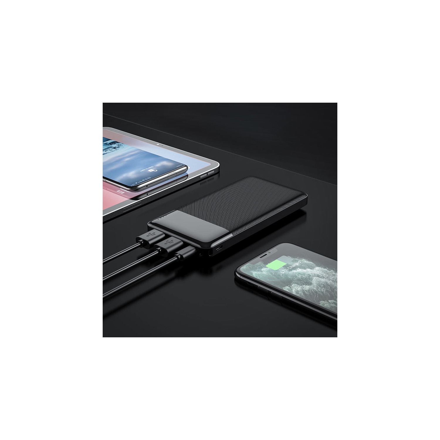 10000mAh Micro USB USB-C Chargeur de Batterie Externe Portable Power Bank pour iPhone Samsung iPad Tablettes, Noir