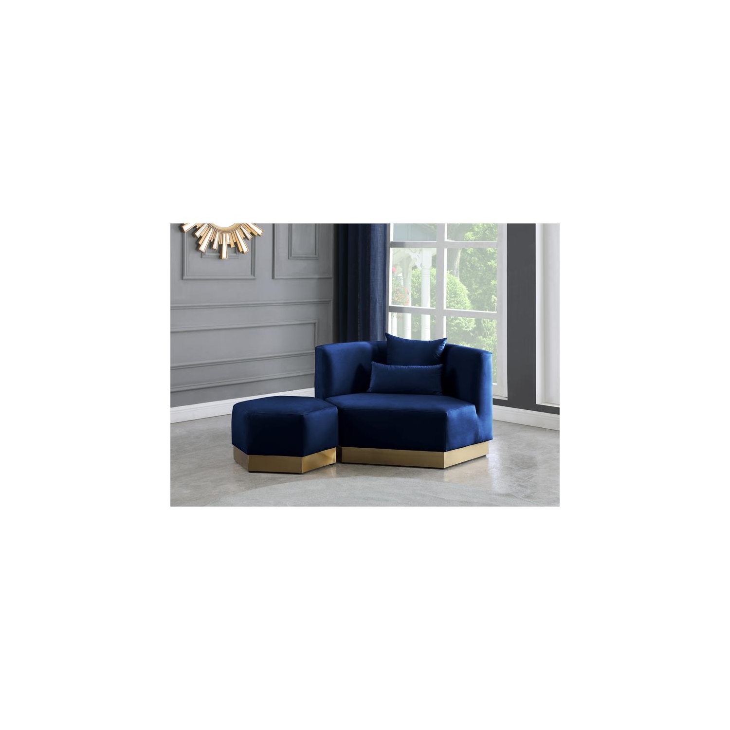 Meridian Furniture Marquis Navy Velvet Ottoman