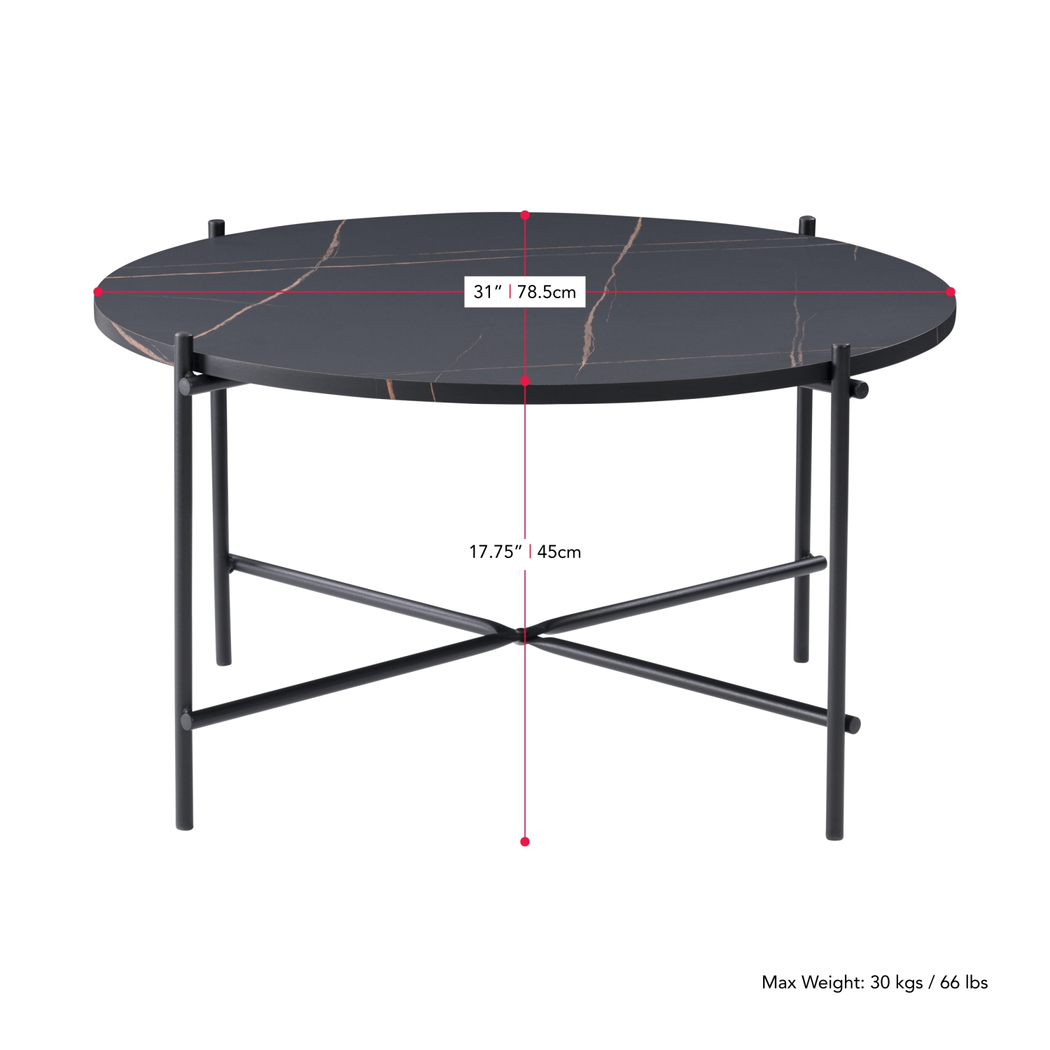 CorLiving Adria Modern Round Coffee Table, Coffee Table for Living Room, Black