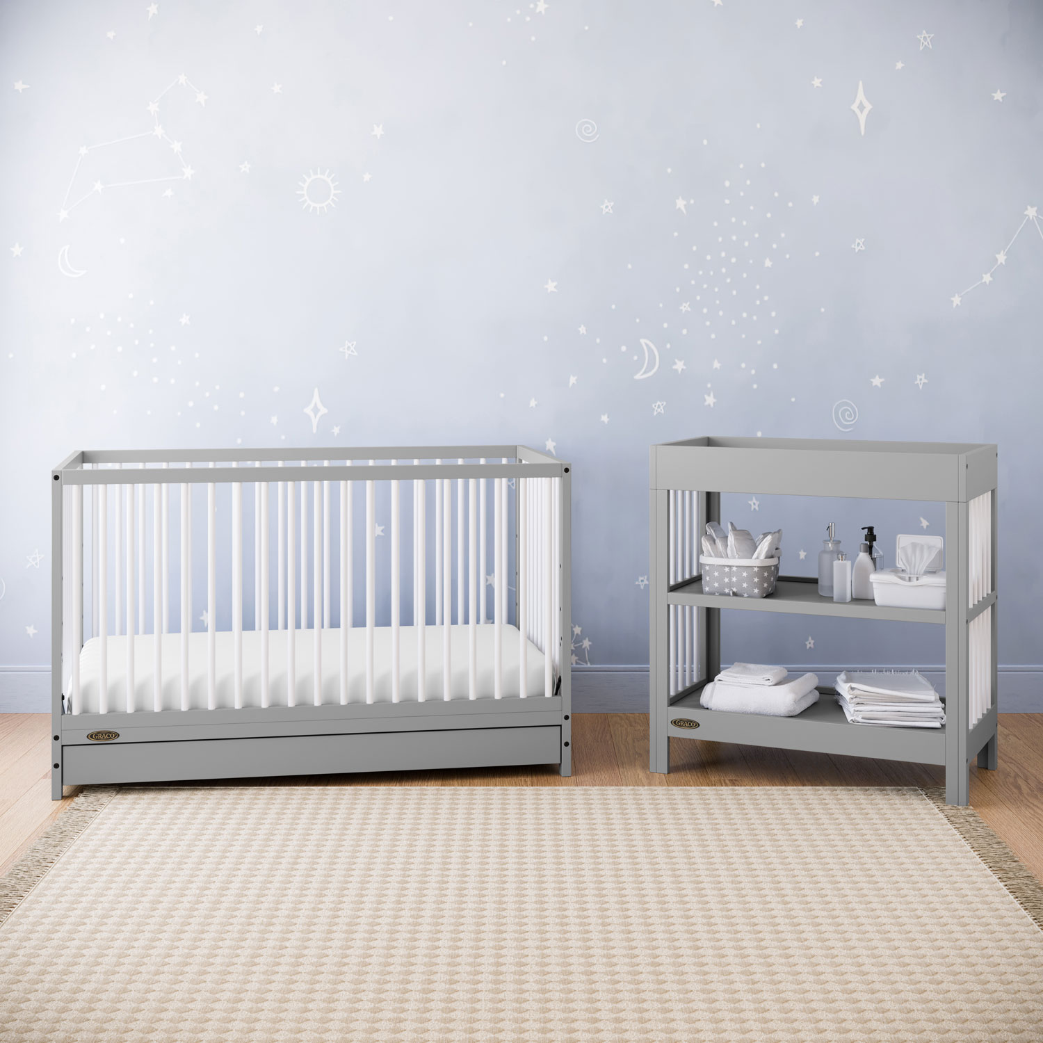 Lit de bébé transformable 5-en-1 Teddi de Graco avec tiroir - Gris galet/Blanc
