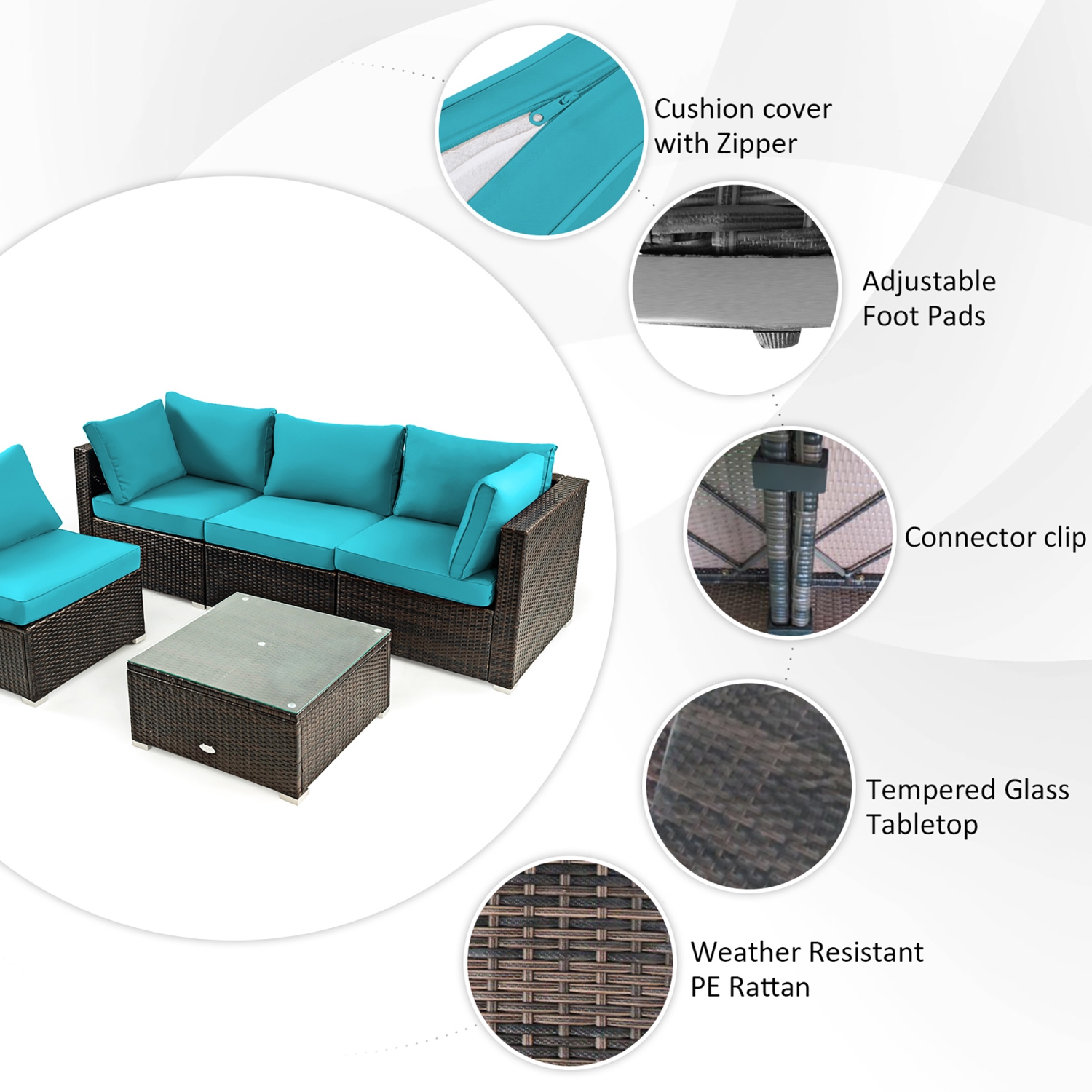 Ensemble de meubles de patio en osier 6 PCS de Costway avec table à foyer de 34,5&nbsp;po et housse