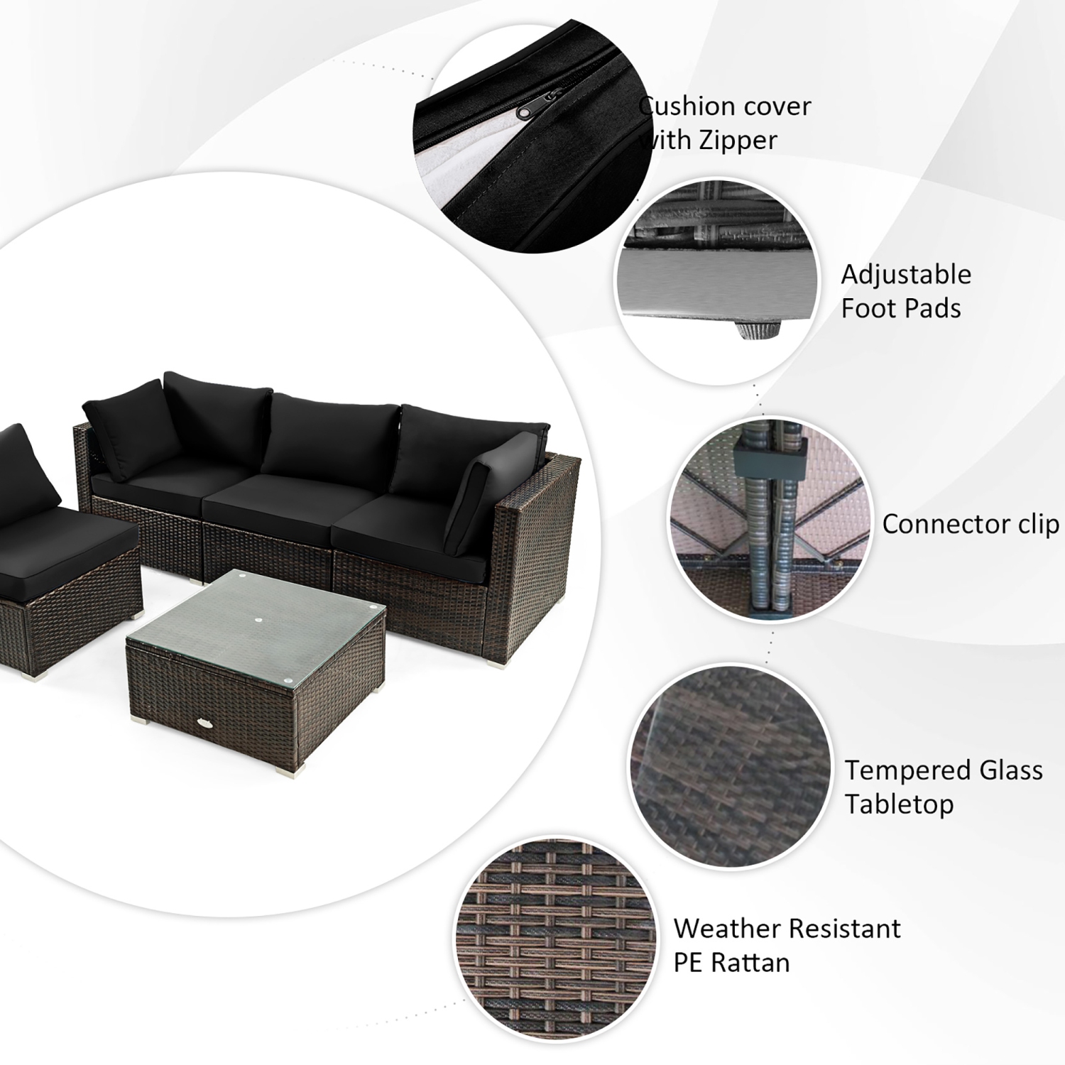 Costway 6 PCS Patio Wicker Furniture Set 34.5" Fire Pit Table W/Cover