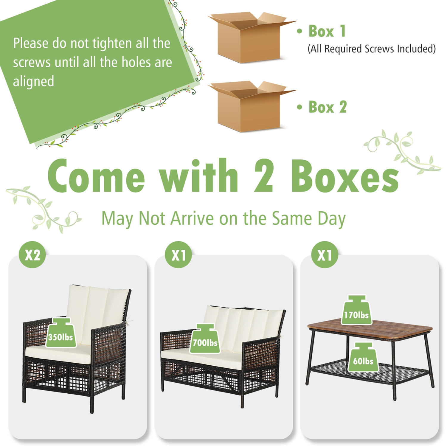 Costway 4PCS Patio Rattan Furniture Set Cushioned Chairs Wood Table Top W/Shelf