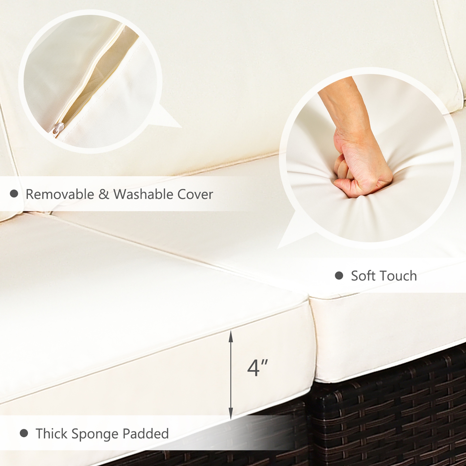 Costway 7PCS Patio Rattan Furniture Set Fire Pit Table Cover Cushion