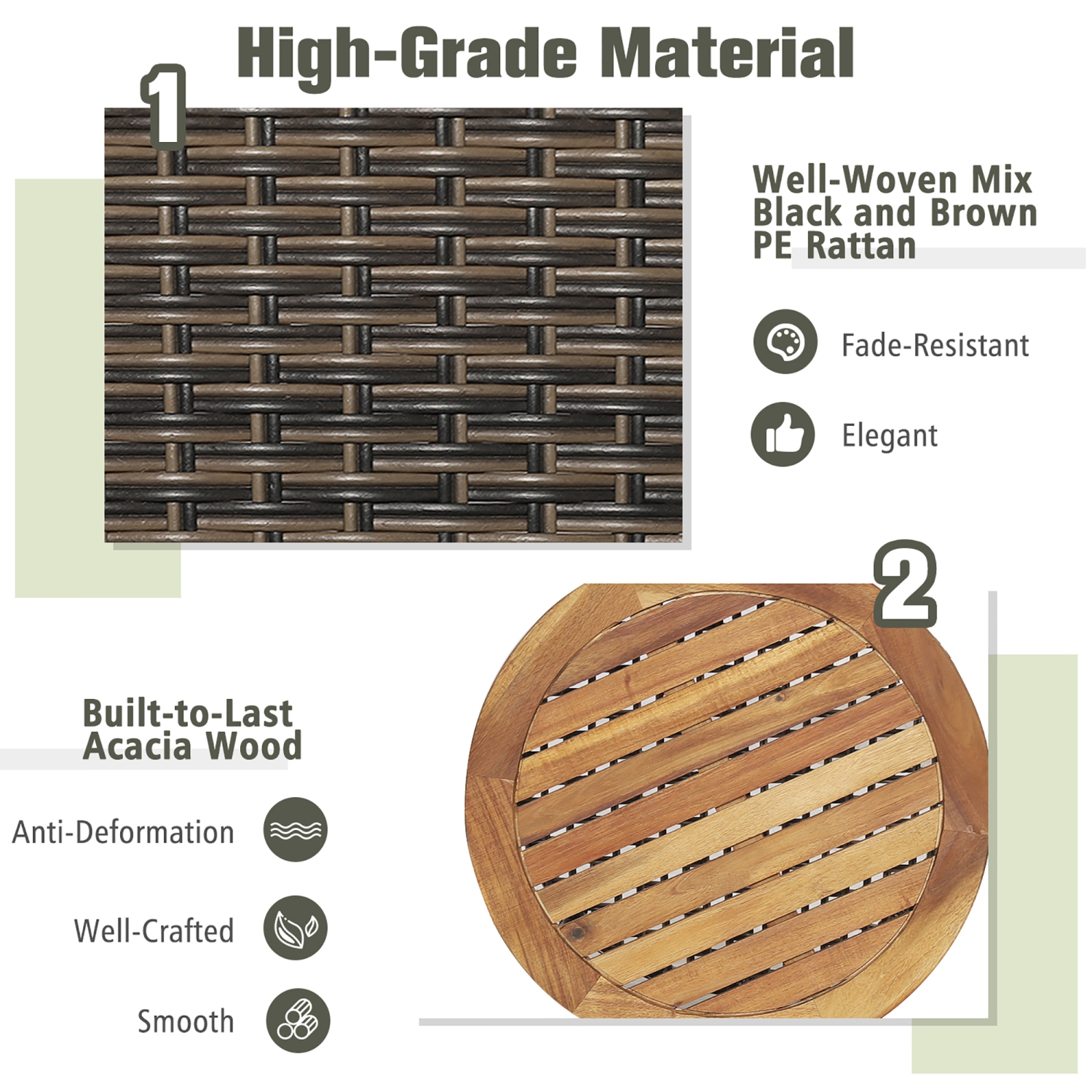 Costway 3PCS Patio Rattan Furniture Set Cushioned Sofas Wood Table Top W/Shelf