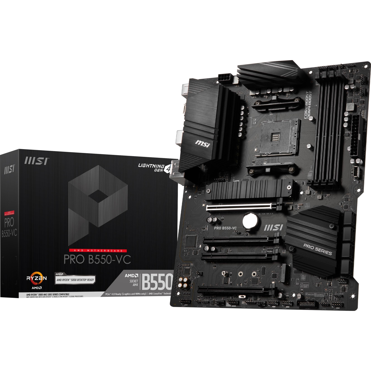MSI PRO B550-VC, AMD B550 Socket AM4, 4 Dimms DDR4, PCIE 4.0, M.2 x 2, USB 3.2 Ports, JRGB JRAINBOW Motherboard