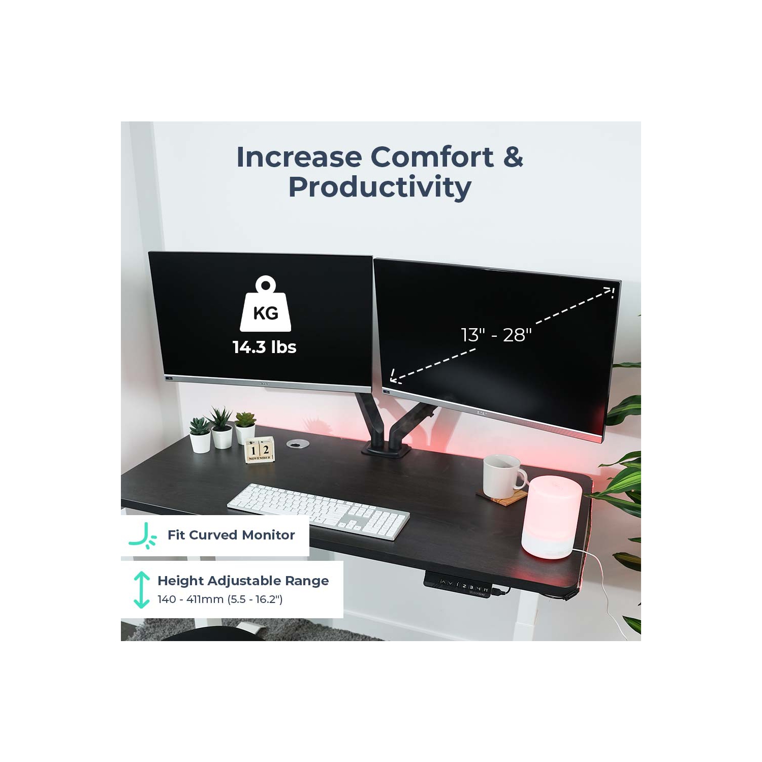 Support à bras double métal pour moniteur d'ordinateur MotionGrey installation à dégagement rapide avec pince VESA pour écran de 28 po au plus -