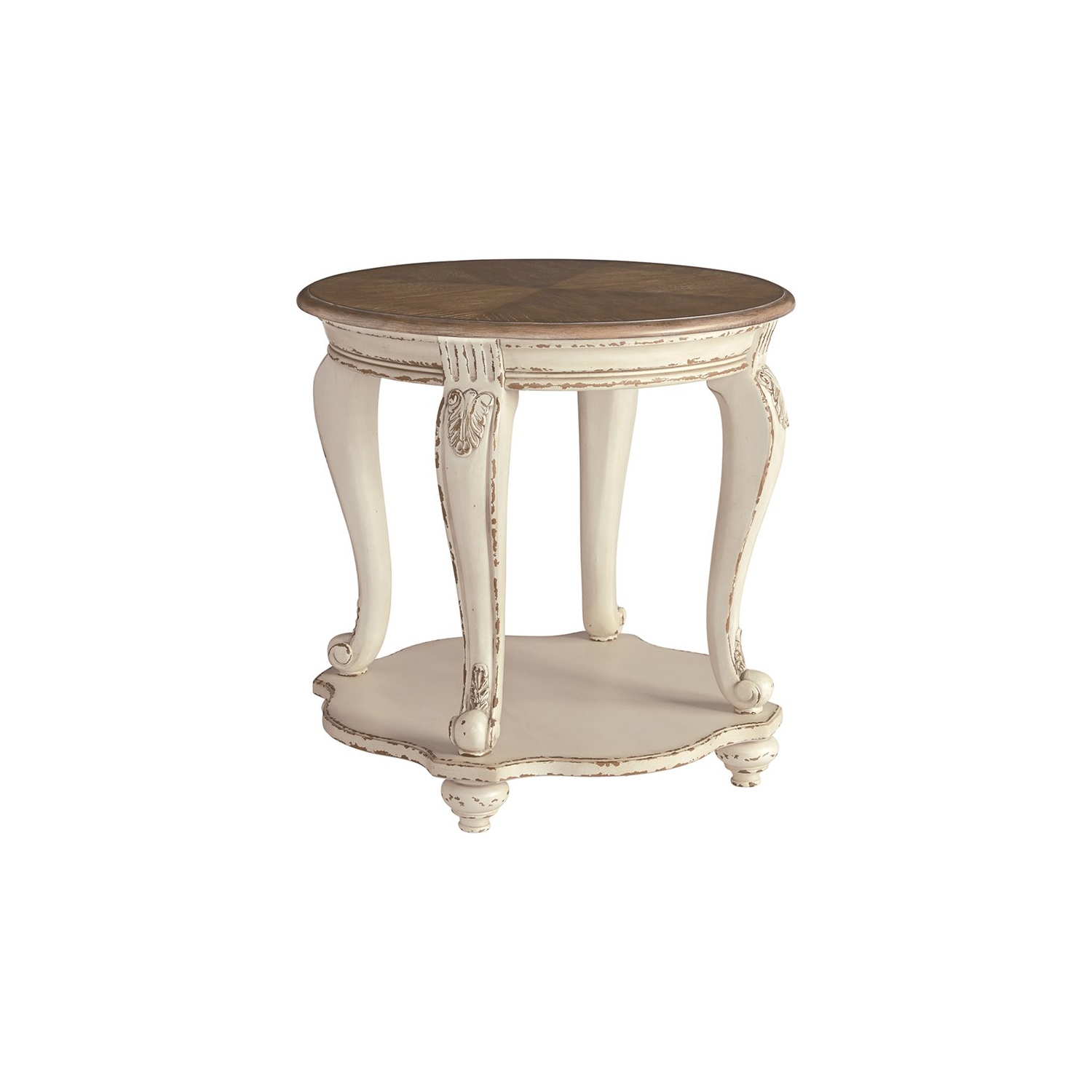 Bowery Hill Round End Table in Chipped White and Brown