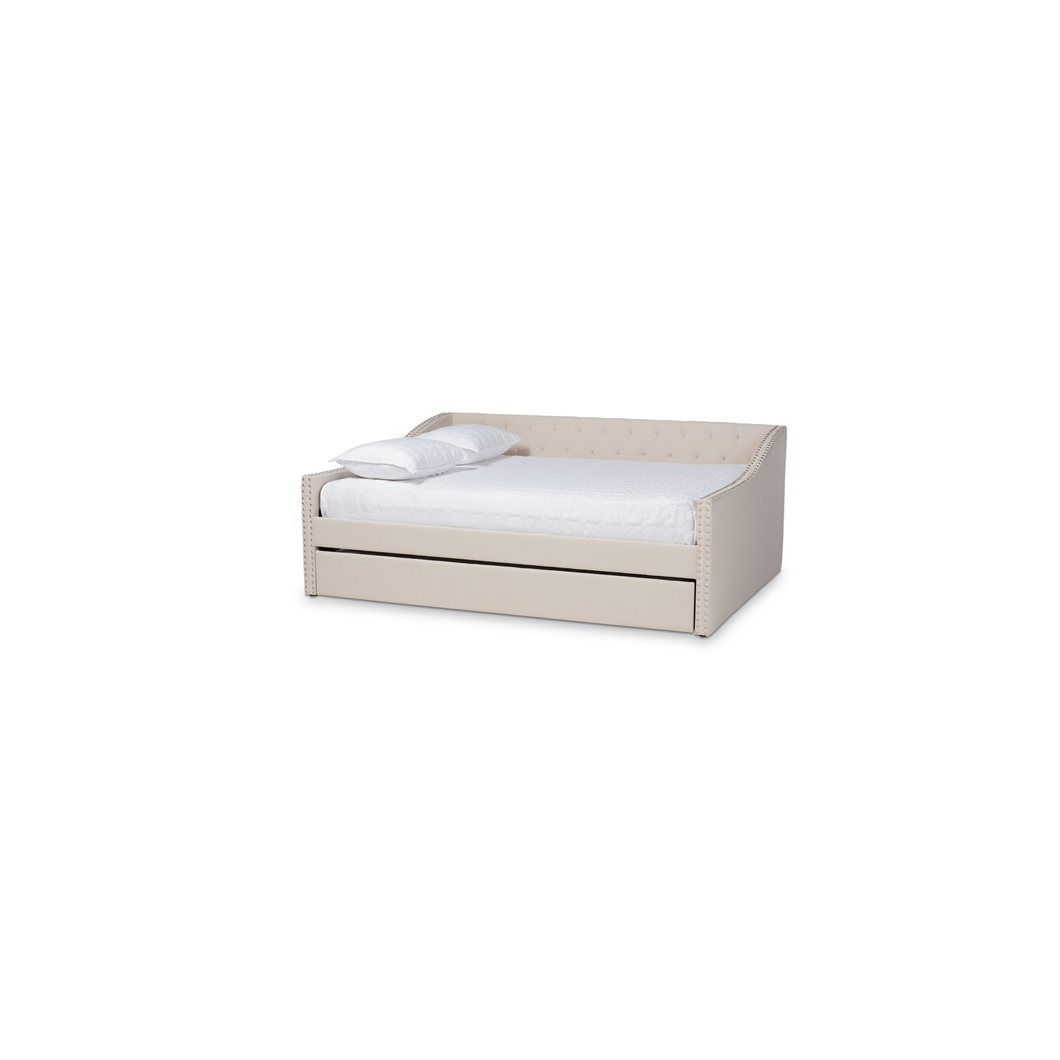 Baxton Studio Haylie Beige Upholstered Full Size Daybed with Trundle