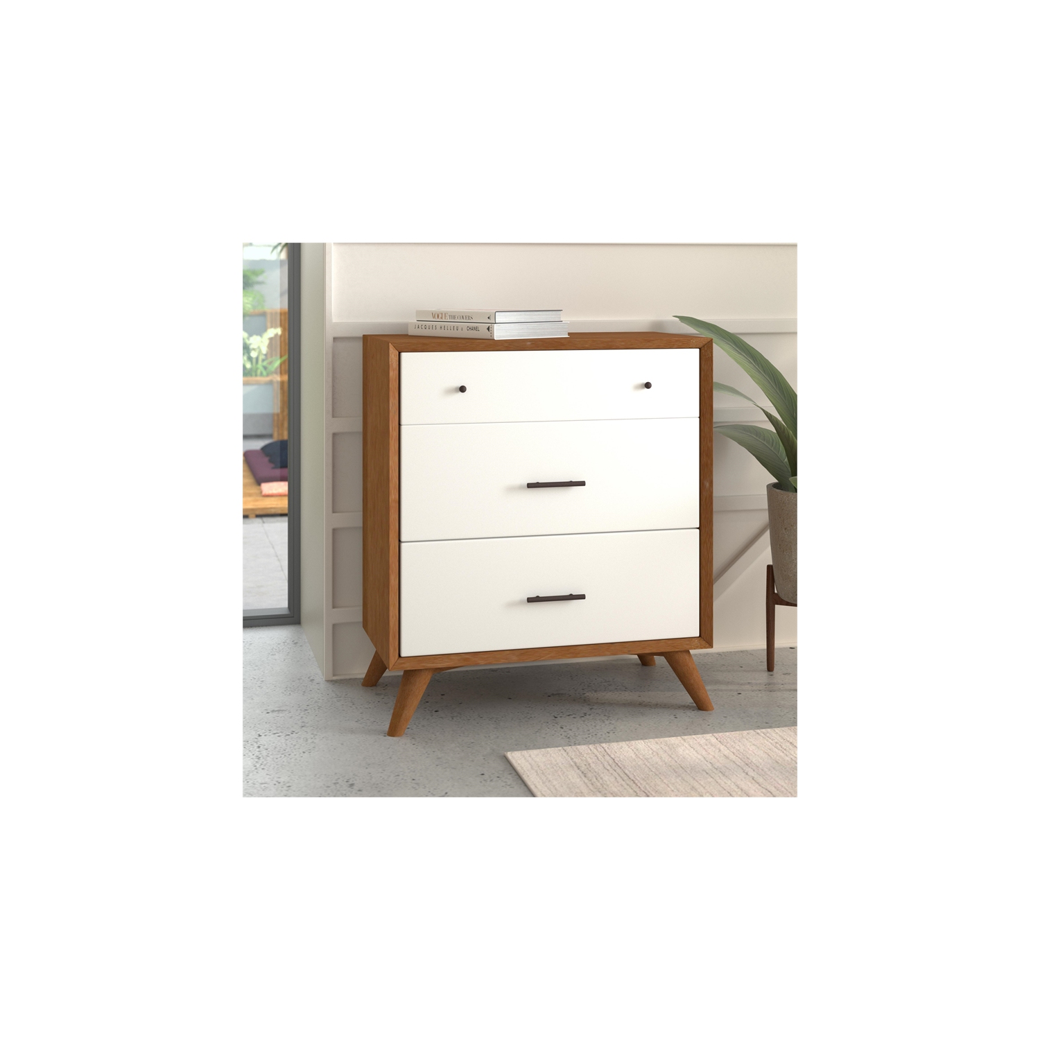 Alpine Furniture Flynn 3 Drawer Two Tone Wood Small Chest in Acorn-White