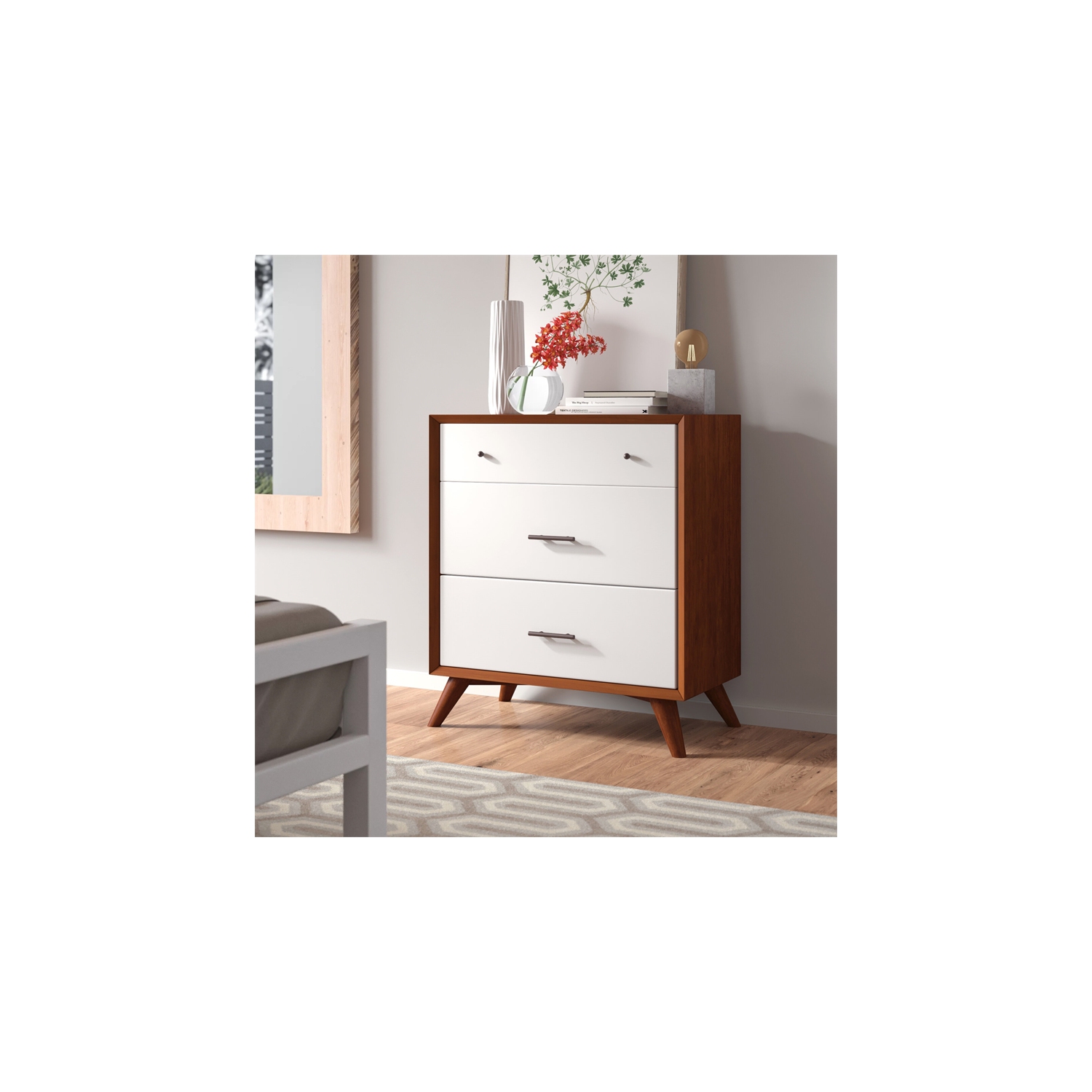 Alpine Furniture Flynn 3 Drawer Two Tone Wood Small Chest in Acorn-White