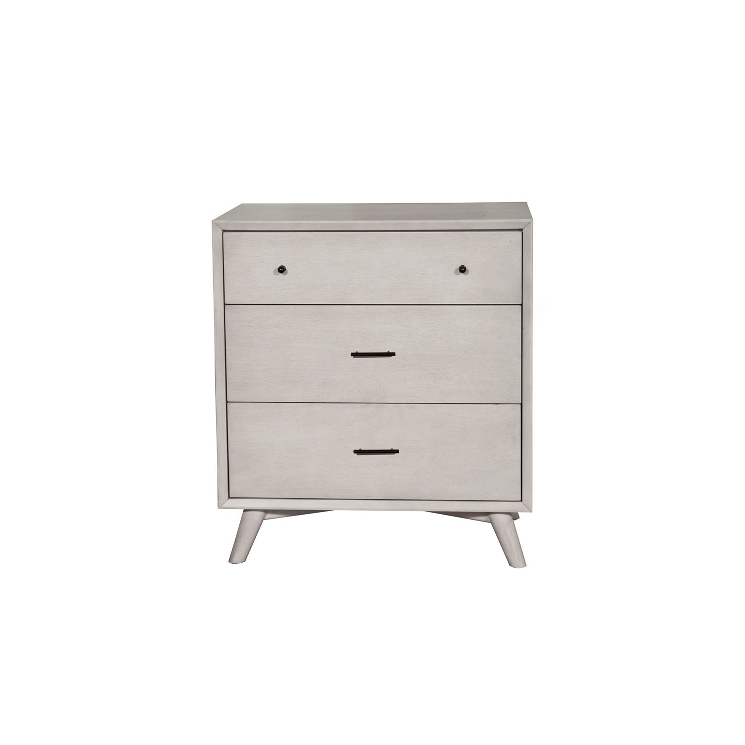 Coffre moderne de milieu de siècle en bois à 3 tiroirs Flynn d’Alpine Furniture, gris