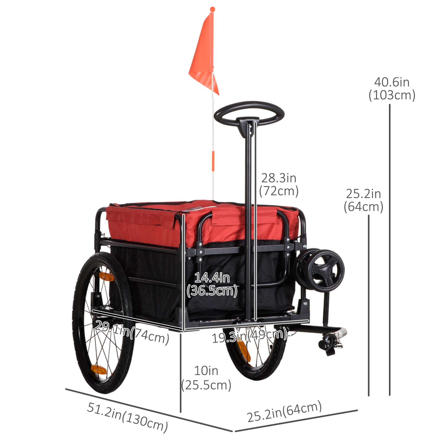 Aosom Multi-Use Bike Cargo Trailer & Wagon Garden Cart with Big Wheels Yellow and Black B71-058YL