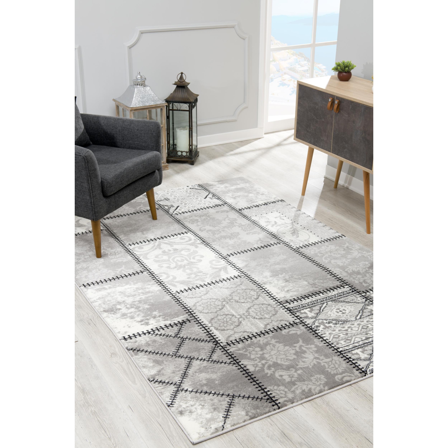 Rug Branch Vastra Contemporary Patchwork Grey/Beige Indoor Area Rug