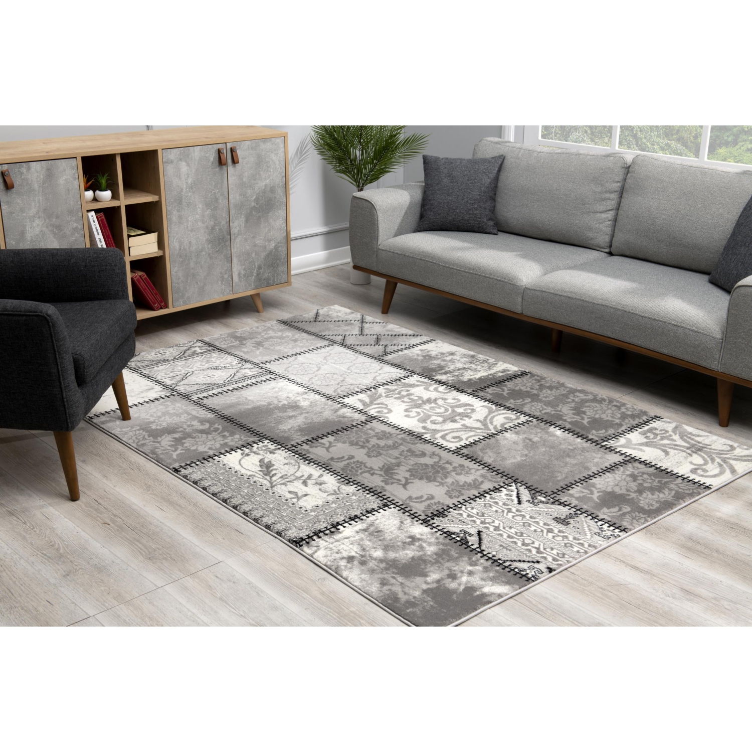 Rug Branch Vastra Contemporary Patchwork Grey/Beige Indoor Area Rug