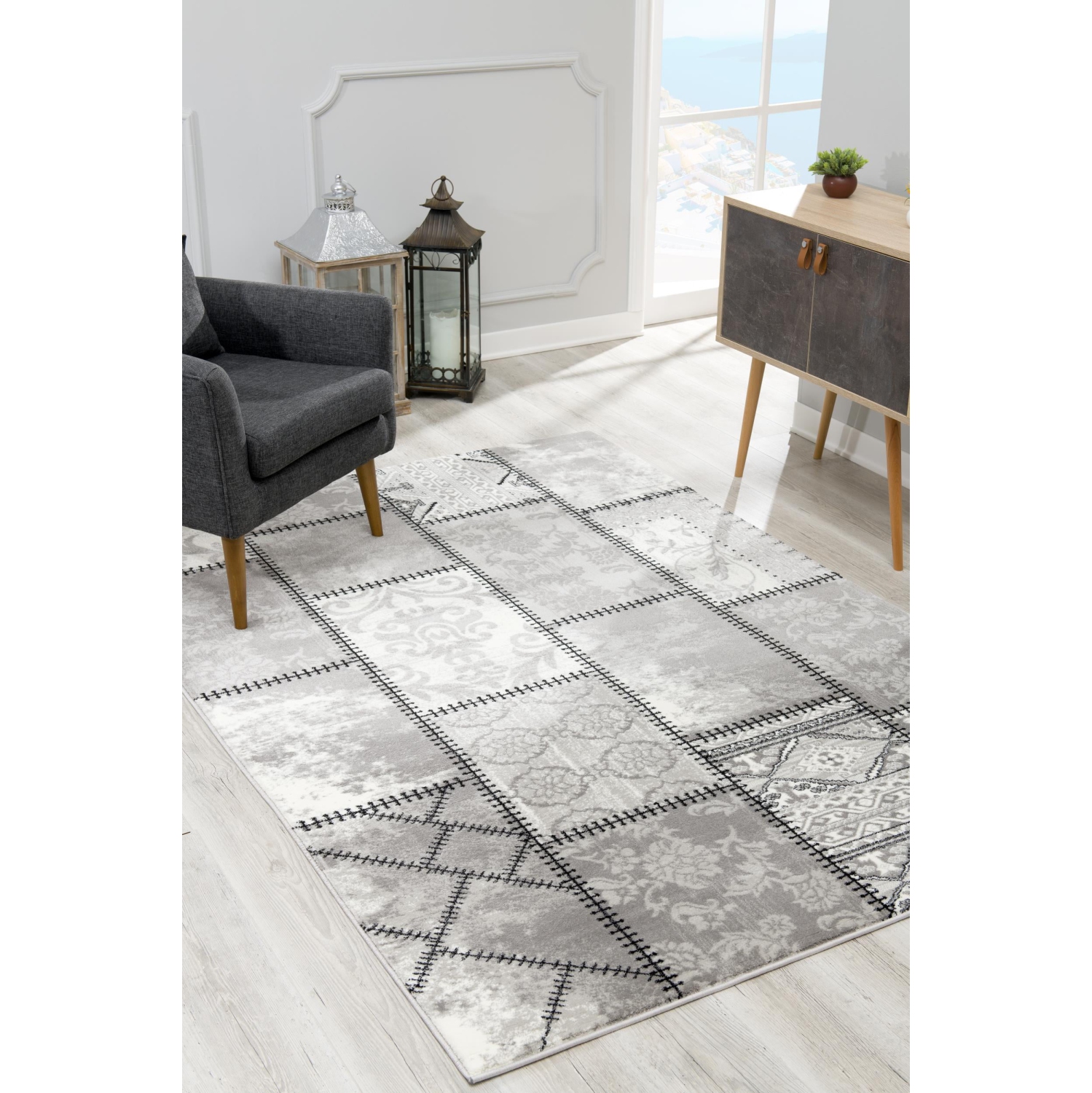 Rug Branch Vastra Contemporary Patchwork Grey/Beige Indoor Area Rug