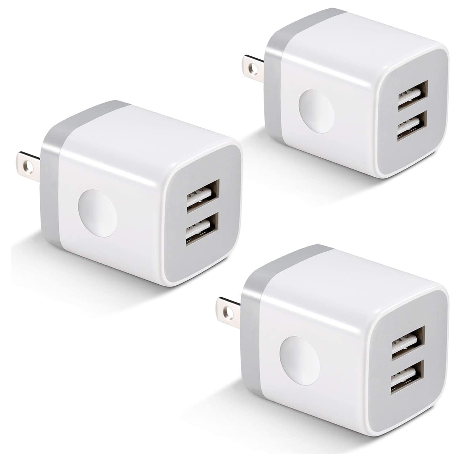 USB Charger, 3-Pack 2.1A/5V Dual Port USB Wall Plug Power Adapter Charging Cube Brick Box Charger Block for iPhone 13/Pro Max/12/11 XR/XS/X/8/7/6 Plus/SE/5S, iPad, Samsung, Moto,