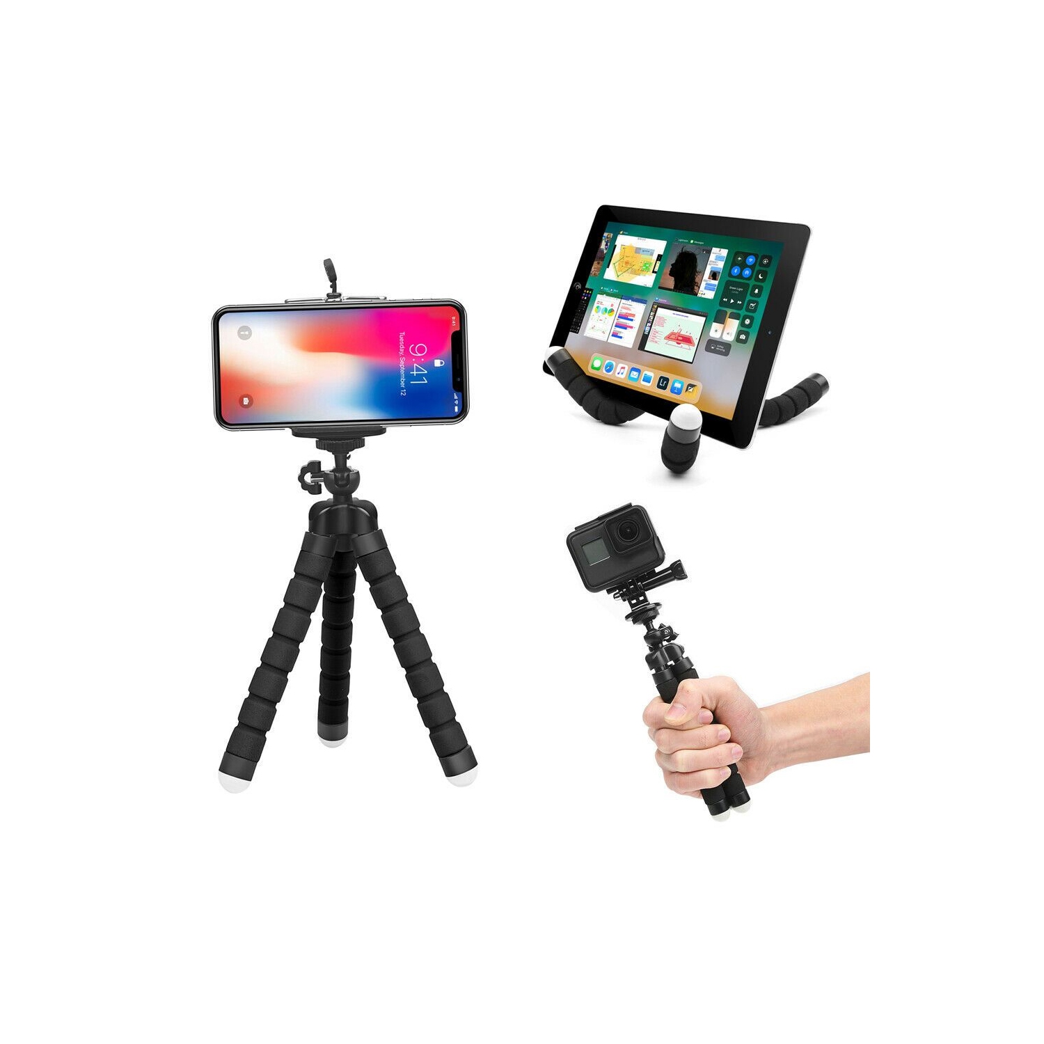 Trépied de téléphone, support de caméra portatif et réglable avec télécommande sans fil et pince universelle, compatible avec les téléphones