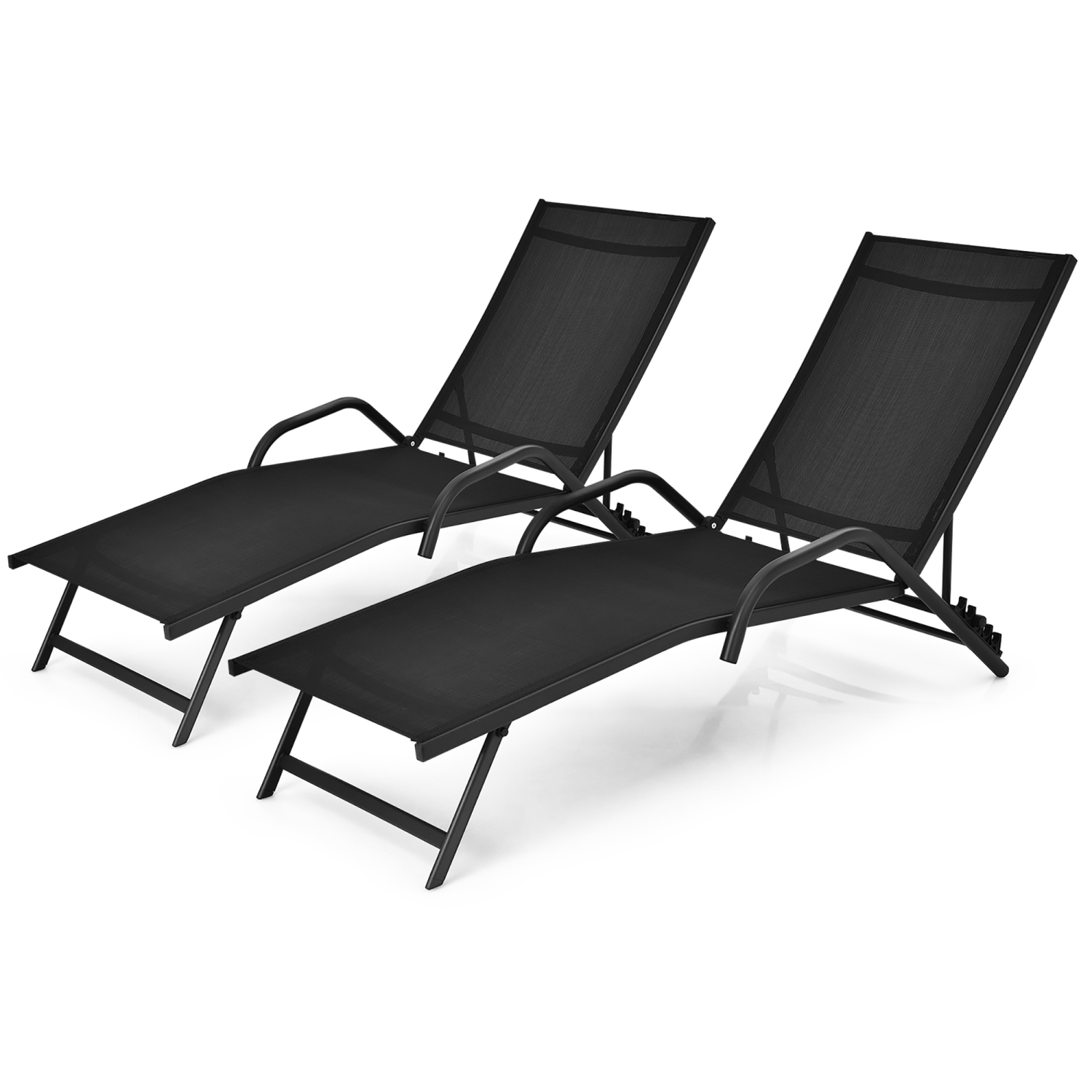 Gymax 2PCS Outdoor Patio Chaise Reclining Lounge Chairs w/ 5-Position Adjust Backrest