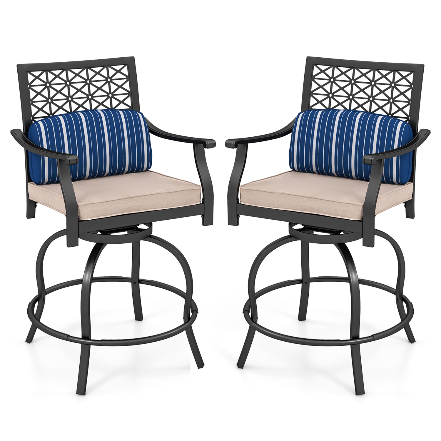 Gymax 2 PCS Patio Swivel Bar Chairs Metal Counter Height Bar Stools w/ Gentle Rocking