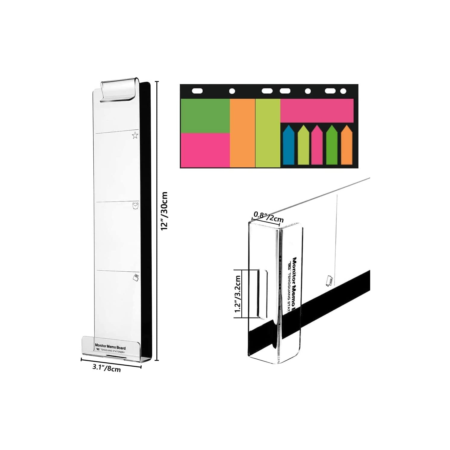 Multifunction Clear Computer Monitor Memo Boards, Set of 2 Acrylic Screen Message Pad Side Panel Phone Holder, Utility Organizer for Office Desktop,