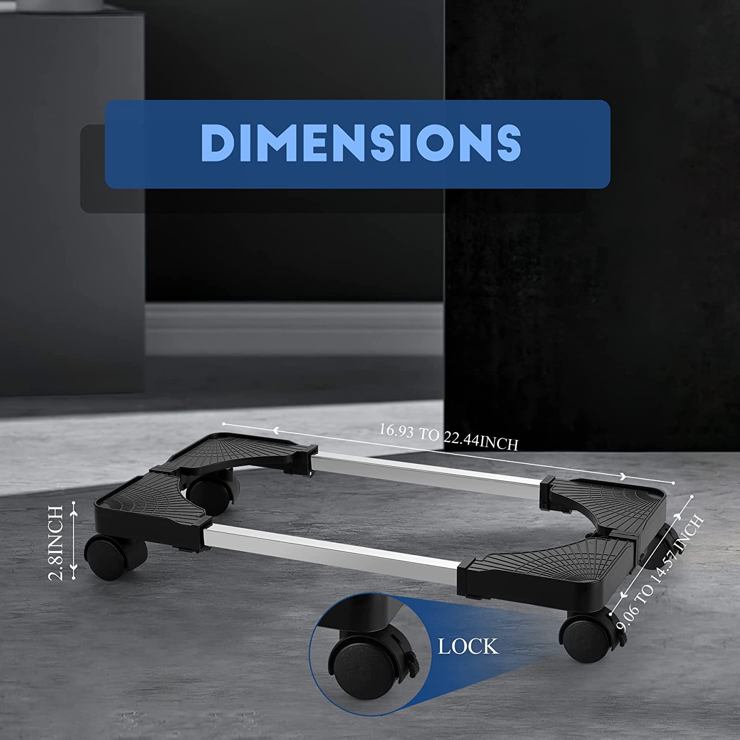 Computer Tower Stand,Hmseng Adjustable Mobile CPU Stand with 4 Rolling Caster Wheels, PC Tower Stand Fits Most PC Under Desk-Black