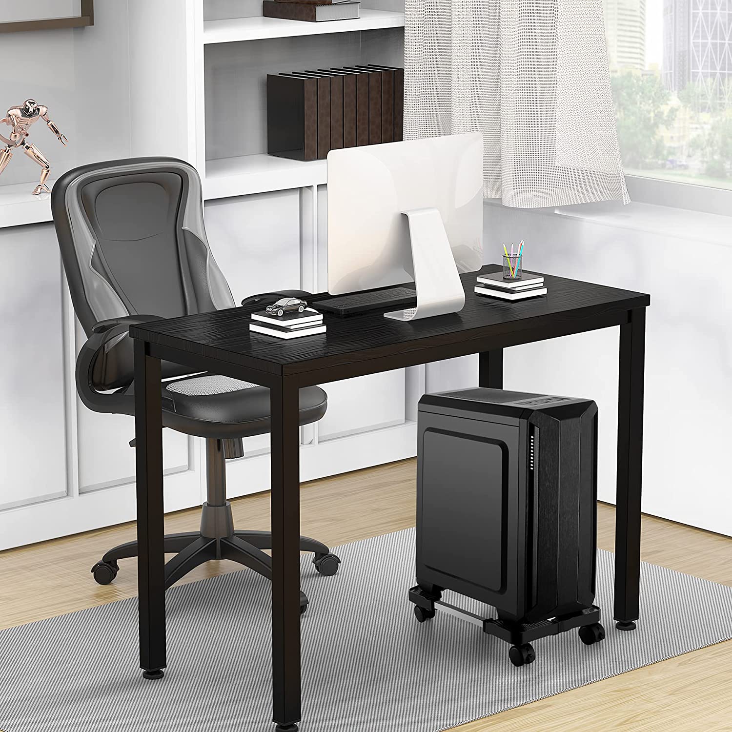 Computer Tower Stand,Hmseng Adjustable Mobile CPU Stand with 4 Rolling Caster Wheels, PC Tower Stand Fits Most PC Under Desk-Black