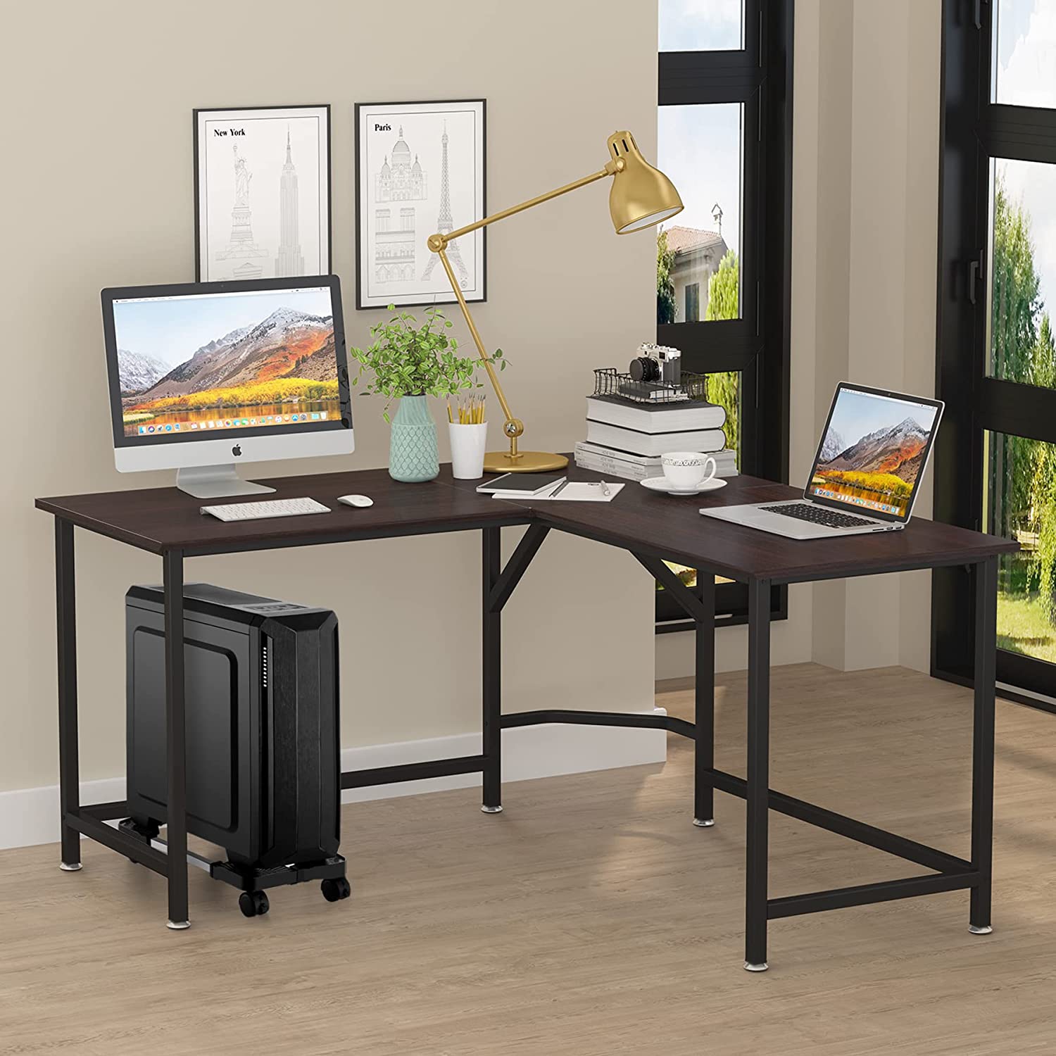 Computer Tower Stand,Hmseng Adjustable Mobile CPU Stand with 4 Rolling Caster Wheels, PC Tower Stand Fits Most PC Under Desk-Black