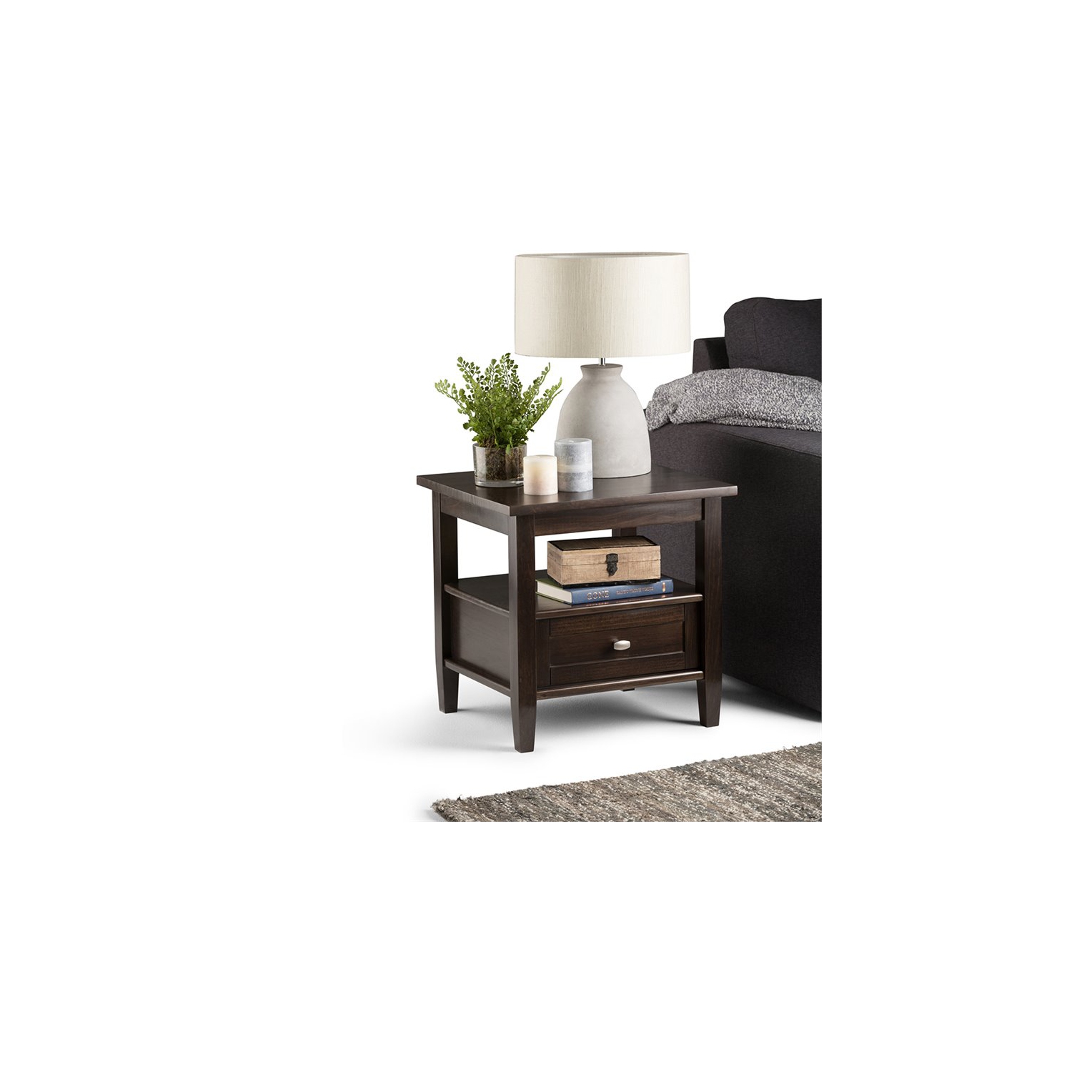 Atlin Designs Transitional Wood End Side Table in Tobacco Brown