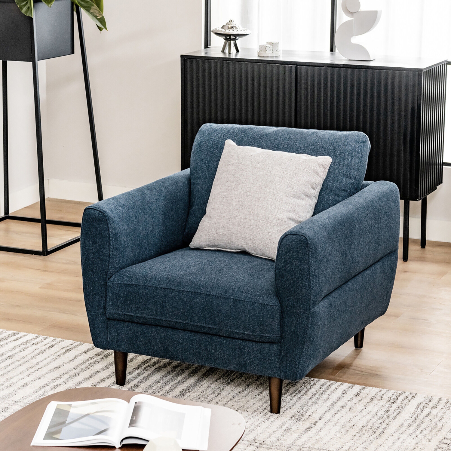 Gymax Modern Upholstered Accent Chair Single Sofa Armchair Living Room Furniture Navy