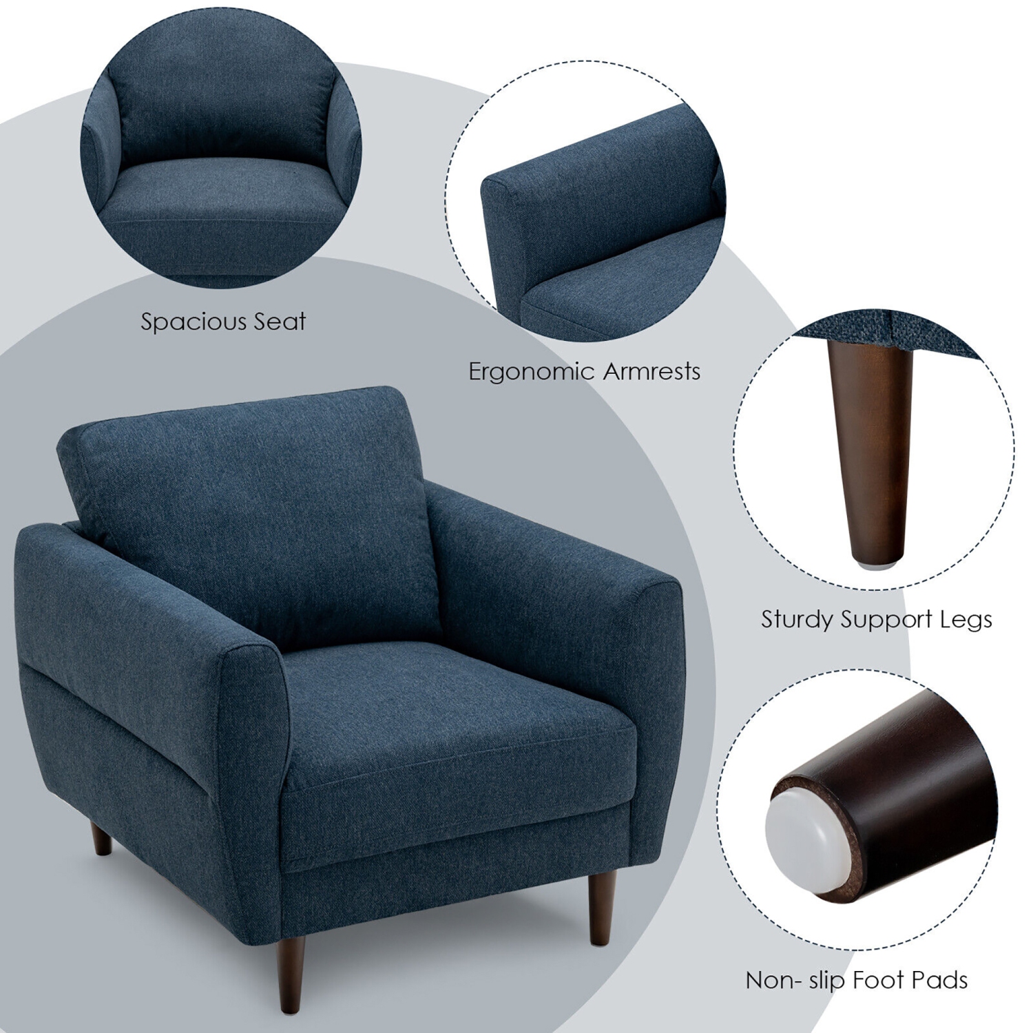 Gymax Modern Upholstered Accent Chair Single Sofa Armchair Living Room Furniture Navy