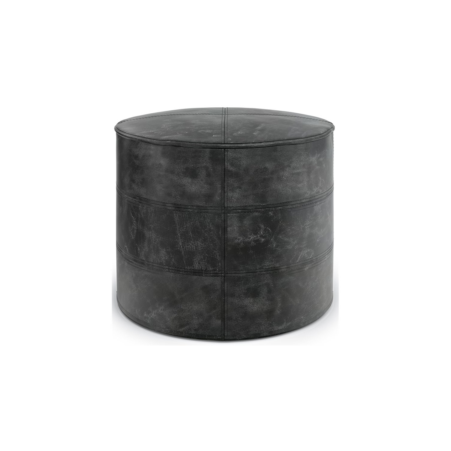 Trent Home – Pouf rond Boho en cuir véritable noir vieilli