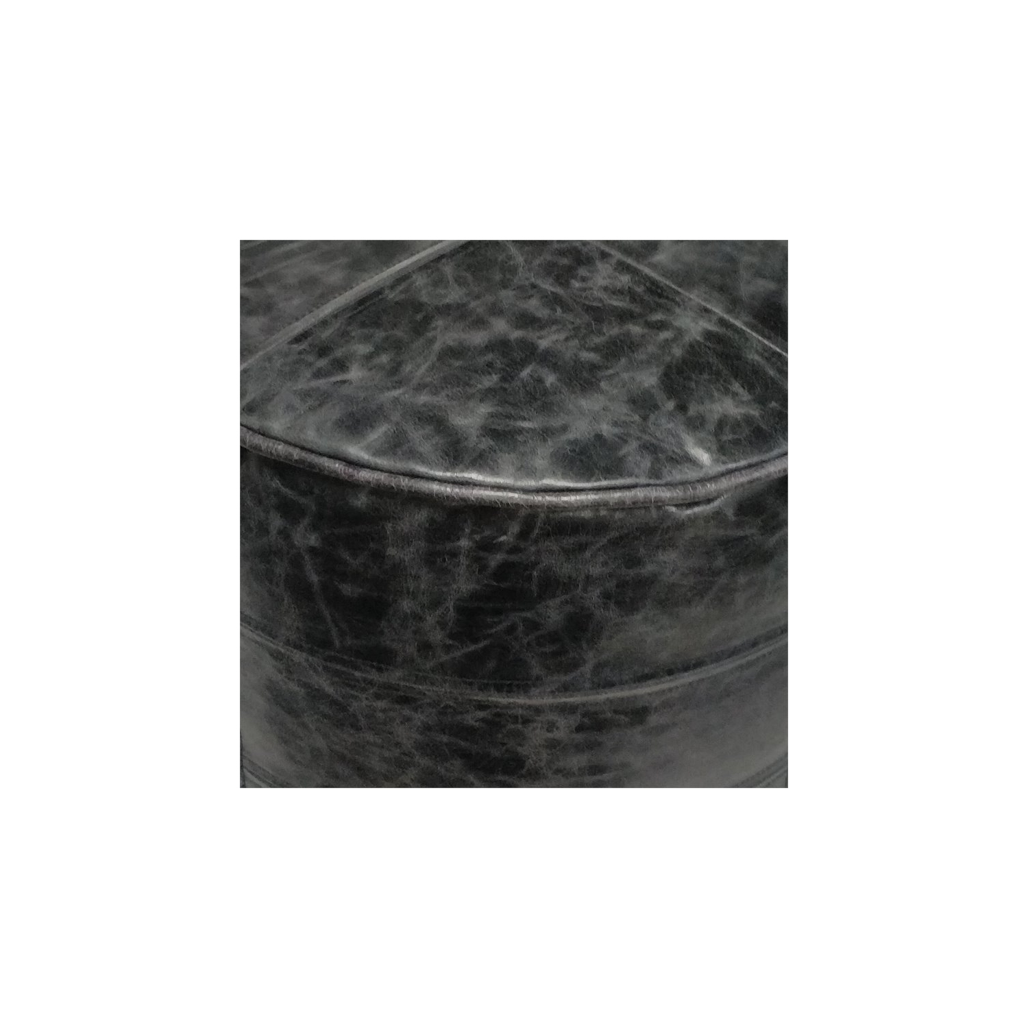 Trent Home – Pouf rond Boho en cuir véritable noir vieilli