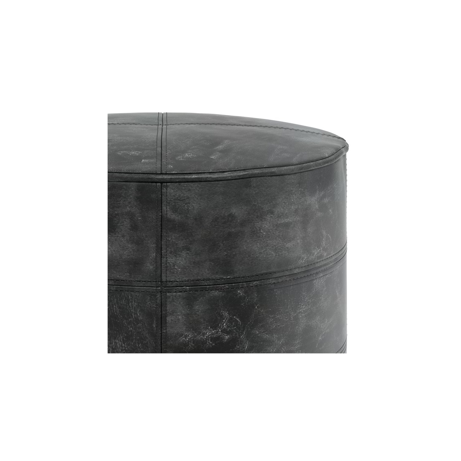 Trent Home – Pouf rond Boho en cuir véritable noir vieilli